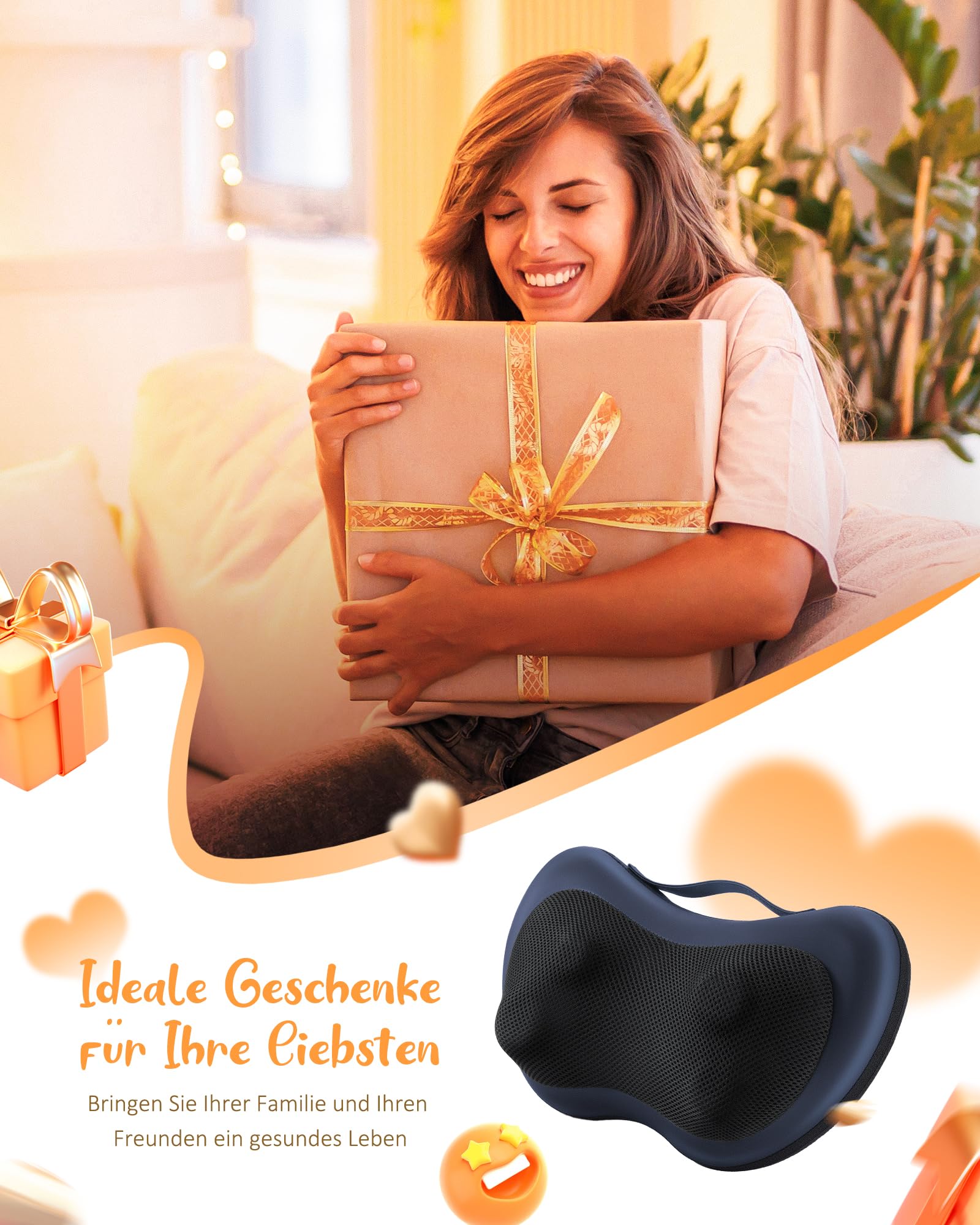 KNQZE Massaggiatore per collo con funzione di calore, massaggiatore Shiatsu con testine massaggianti rotanti 3D, cuscino massaggiante per collo, spalle e schiena, massaggiatore per la schiena, per