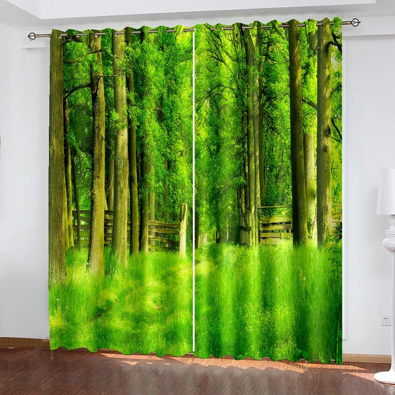 Gualiy Vorhänge Blickdicht Ösen 2er Set, Vorhänge Grün 137x183 Wald Vorhang Verdunkelung Schlafzimmer