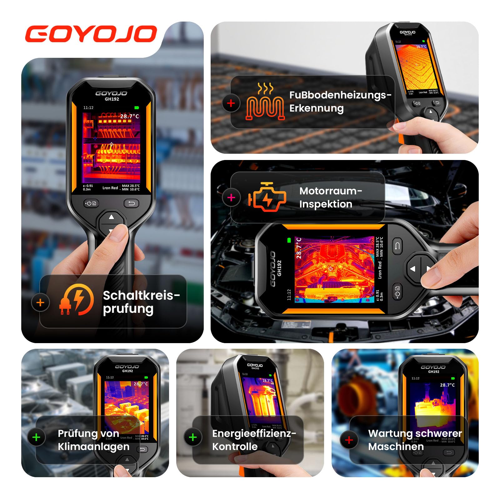GOYOJO Wärmebildkamera 240×240 IR-Auflösung, 25Hz Infrarotkamera mit 2MP Sichtkamera, -20°C bis 550°C, Handheld Infrared Camera Thermal Imaging für Hausinspektion, Lecksuche, Elektrik und HVAC