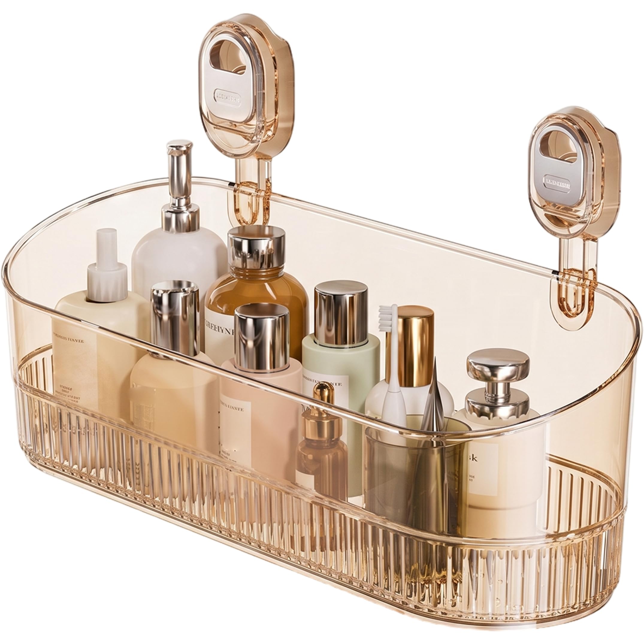 Bemonew Shower Organizer Suction Cup - No-Drill Setup Restroom Shelves with Drainage Plastic Strong Suction Cup Shelf for Toiletries, Gold