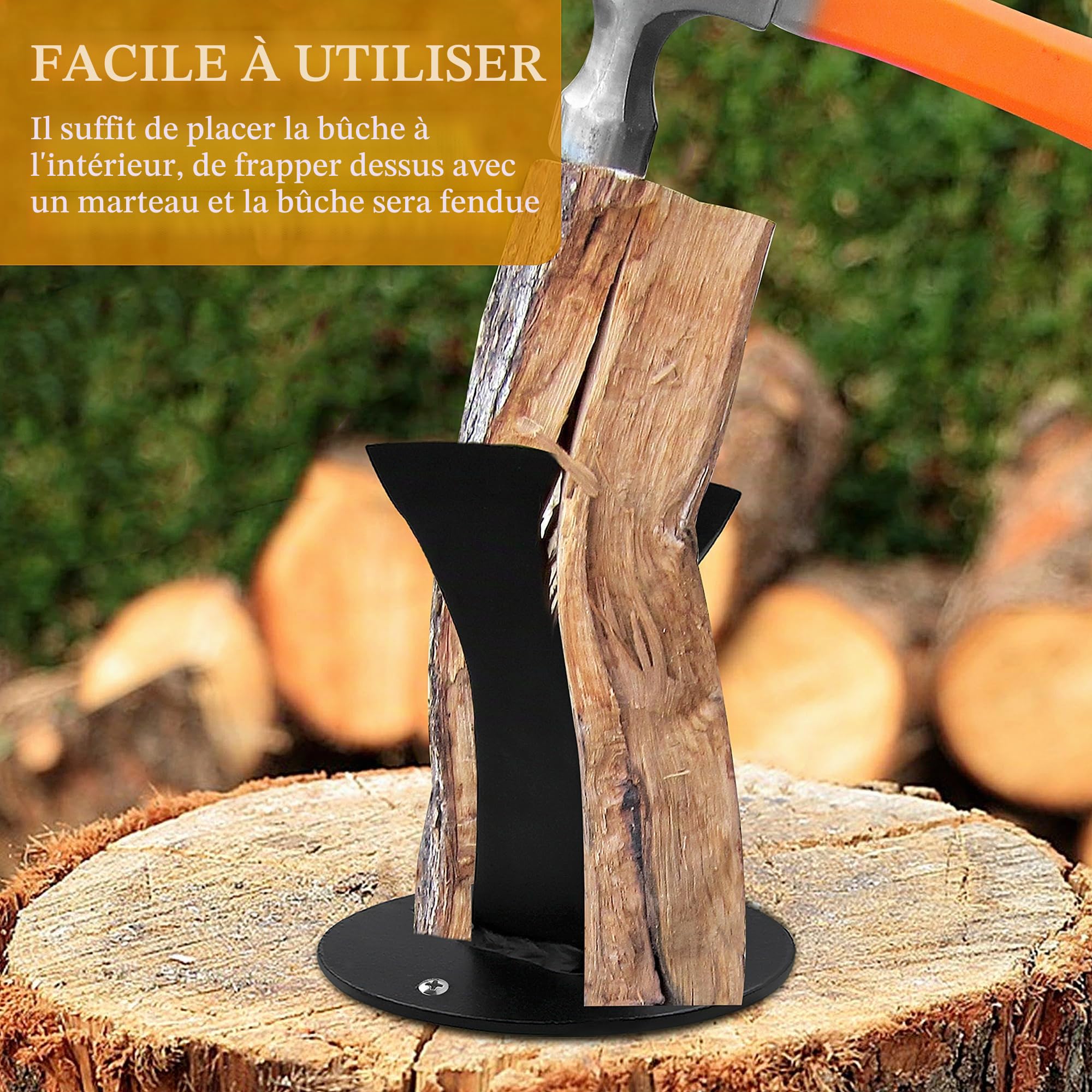 Cale de fendeur de bûches manuelle pour petit bois, cale à bois en acier, noir, avec 4 trous et vis d'installation