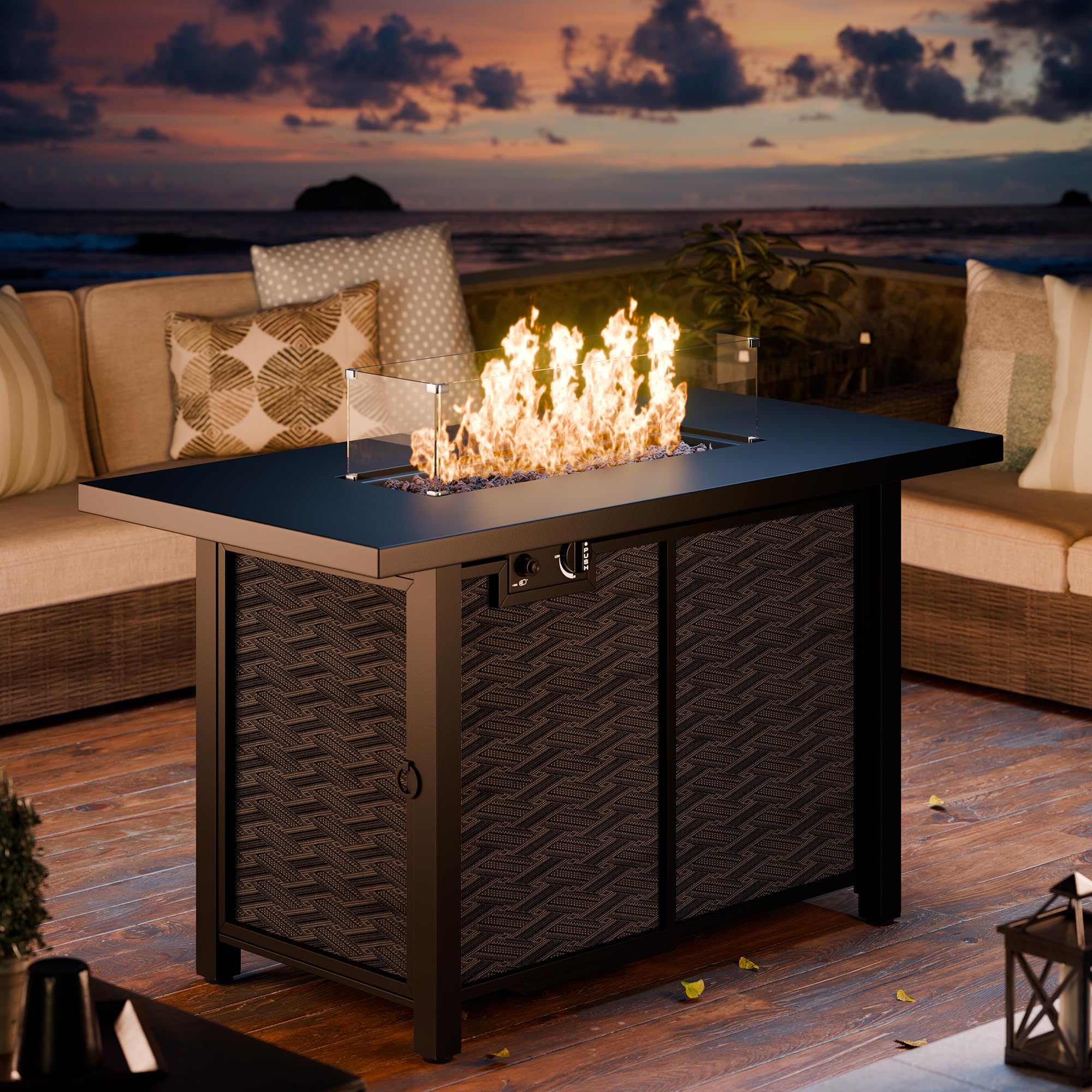 Vongrasig Propane Fire Pit, 43" Outdoor Gas Fire Pit, 50,000 BTU 2-in-1 Texteline Pattern Fire Table with Removable Lid, CSA Certified for Outside Patio, Backyard, Garden, Rectangular