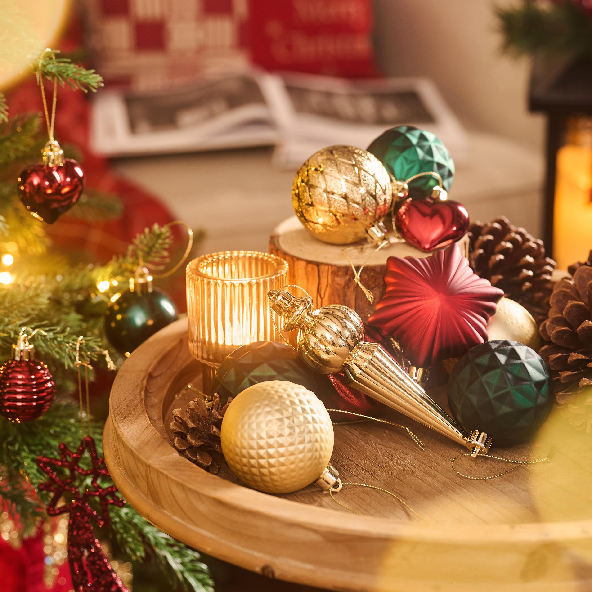 Valery Madelyn Lot de 60 boules de Noël incassables pour sapin de Noël, vert, doré et rouge