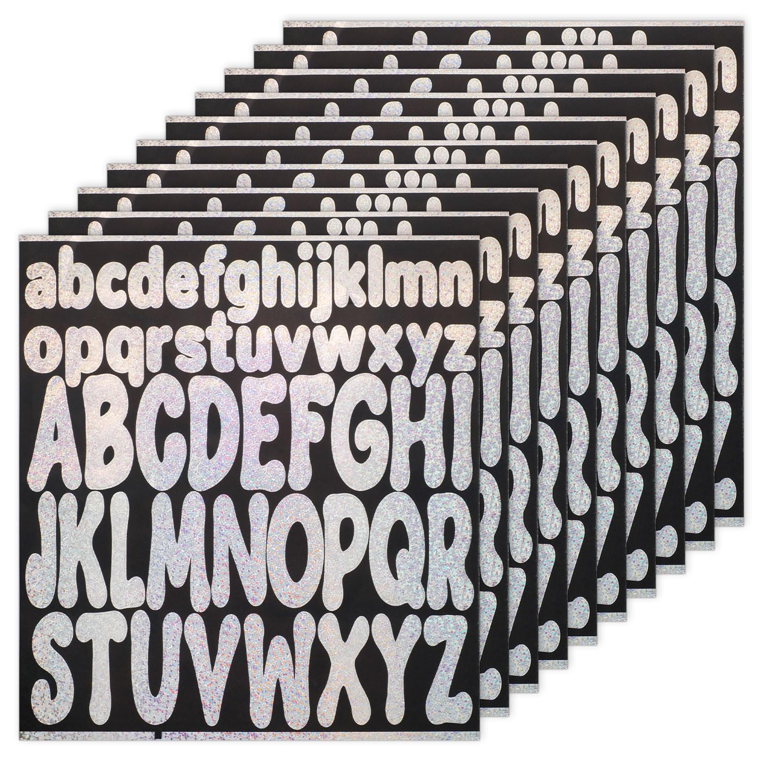 520uds Letras, 10 Hojas de 2,5 cm, 5 cm Pegatinas Letras Minúsculas y Mayúsculas Pegatinas Vinilo Impermeables Álbumes Recortes Buzones Carteles Manualidades (Purpurina Plateada)