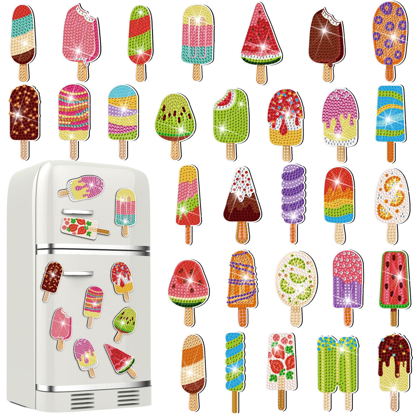 Remuuly 30 Pcs Ice Cream Diamond Painting Magnets Diamond Art Kit for Adult