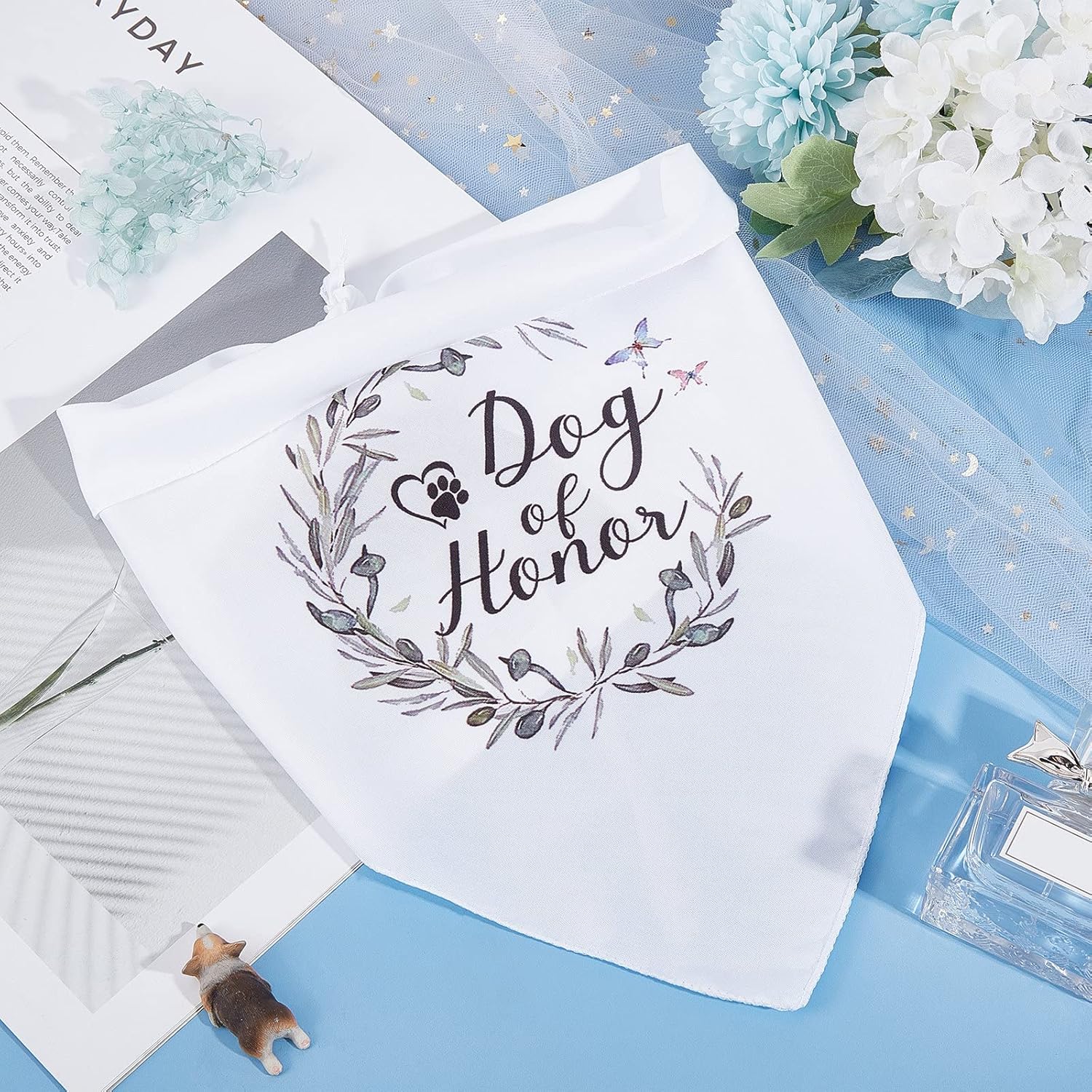CRASPIRE Dog Honor Dog Bandana Wedding Pet Bandana White Olive Branch Triangle Pet Dog Scarf Dog Engagement Wedding Announcement Photo Props Necklaces Accessories 8
