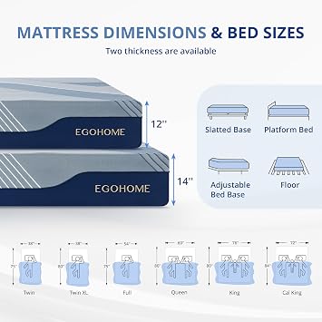 EGOHOME 12 Inch Queen Size Mattress in a Box, Copper Gel Memory Foam for Cool Sleep & Pressure Relief, Fiberglass-Free, Medium Feel, CertiPUR-US Certified, 80 L x 60 W
