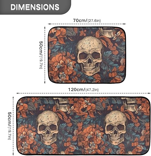 Miniatura 3 de NFMILI Tapete de cocina, 2 unidades (patrón de calavera), acolchado, antifatiga, impermeable, antideslizante, tapete de cocina ergonómico, cómodo,