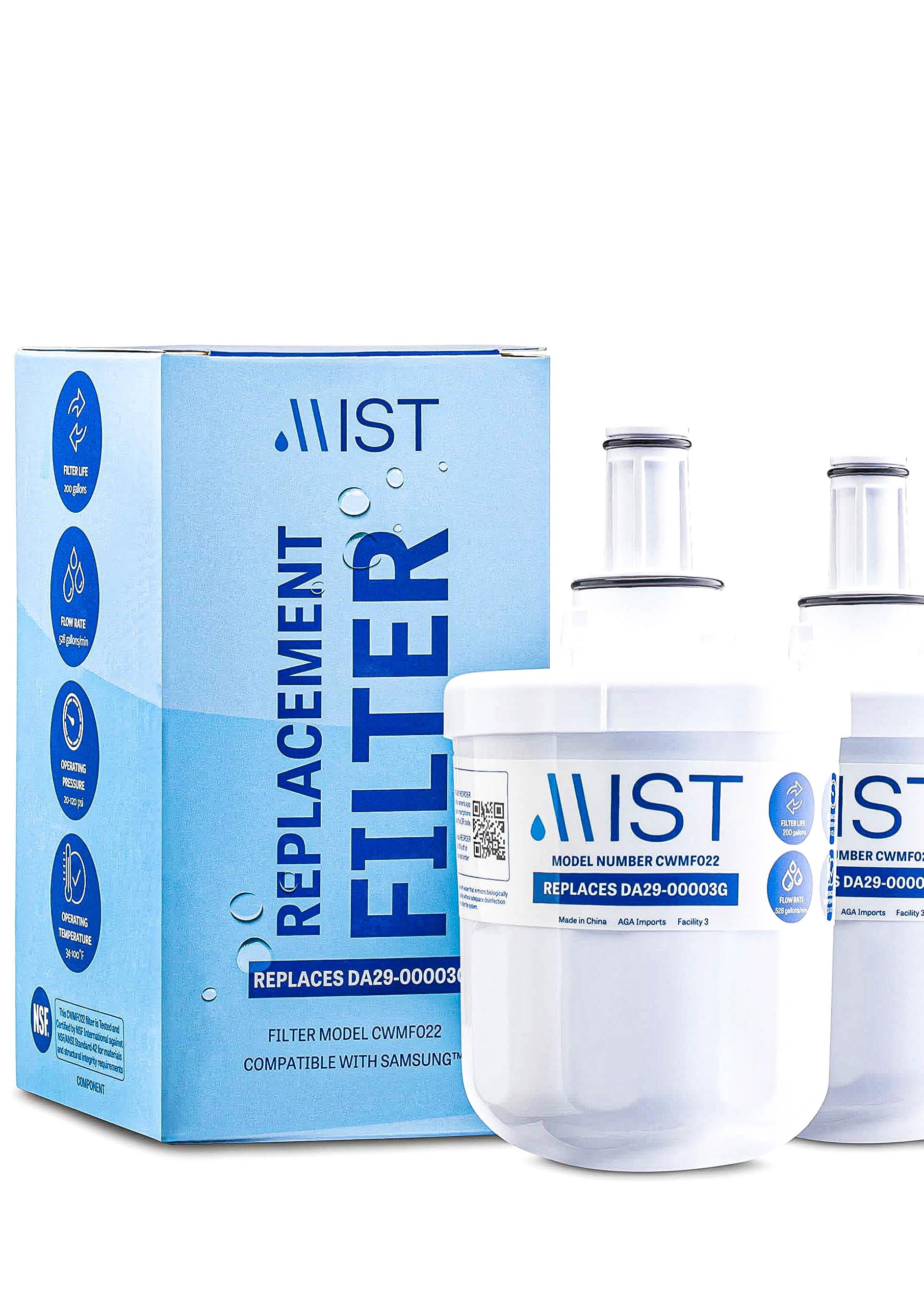 Mist DA29-00003G Refrigerator Water Filter Replacement for Samsung DA29-00003F, HAFCU1, Aqua-Pure Plus, Kenmore HAFIN1 – NSF 42 & 372 Certified – 2 Pack