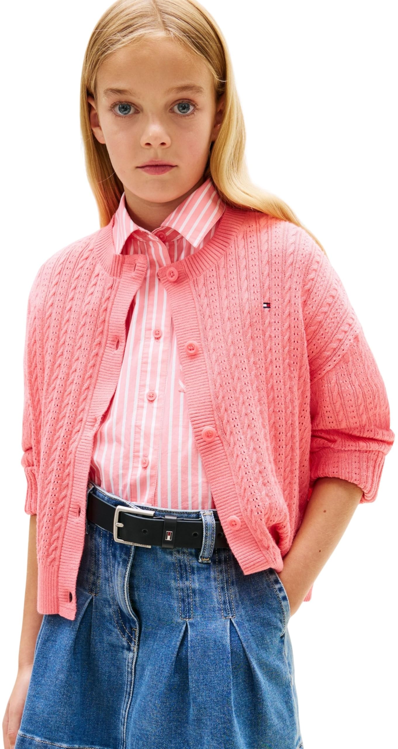 Tommy Hilfiger Pointelle Cable Cardigan Kg0kg09378 Suéteres Niñas (Pack de 1)