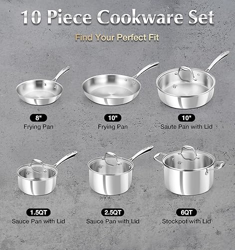 Miniatura 4 de KOCH SYSTEME CS Juego de utensilios de cocina de acero inoxidable de tres capas, 10 piezas, juego profesional de ollas y sartenes de acero Stianless