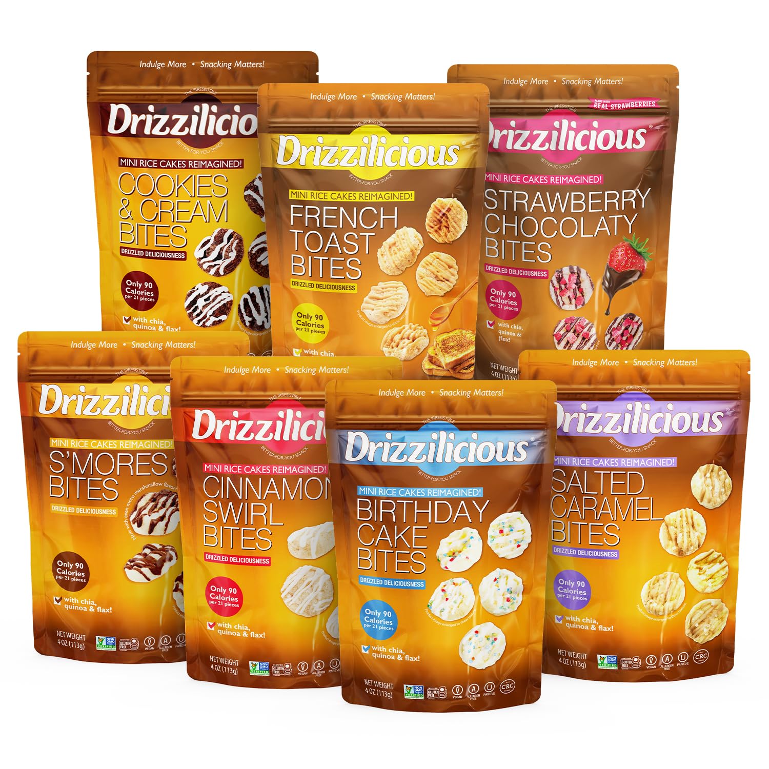 Drizzilicious Mini Rice Cake Bites Variety Mix, 113g Per Bag, Pack of 7