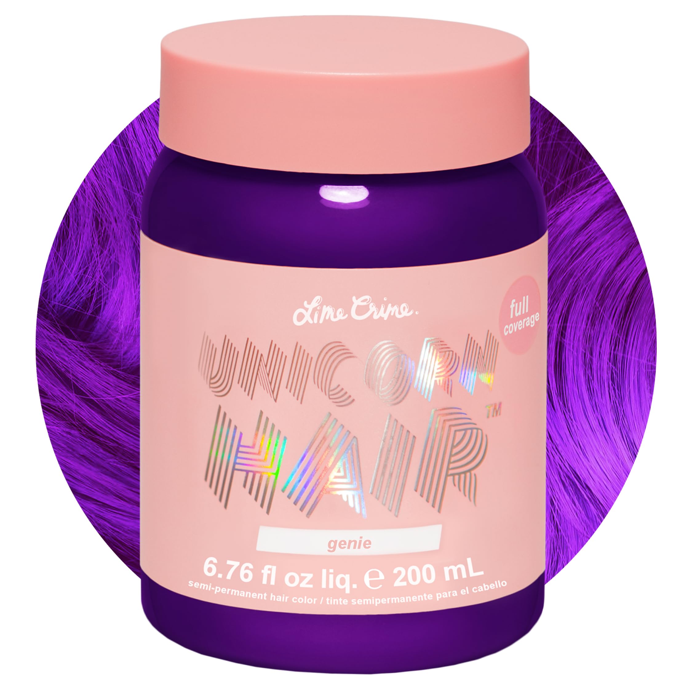Unicorn Hair Dye, Genie - Deep Violet-Purple Fantasy Hair Colour - Full-Coverage, Ultra-Conditioning, Semi-Permanent, Damage-Free Formula - Vegan - 200ml