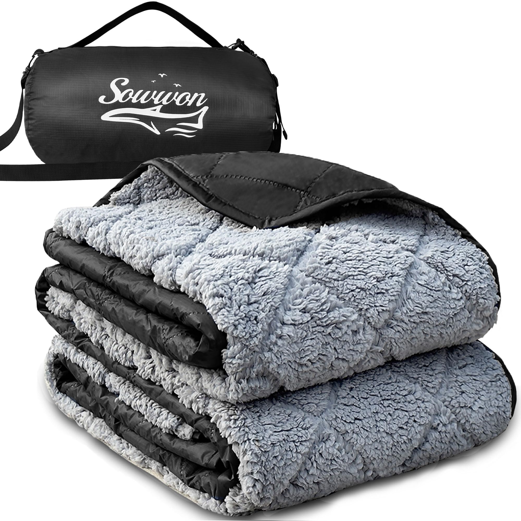 Photo 1 of sowwon Waterproof Outdoor Blanket 92"x60" Large Sherpa Fleece 300GSM Black