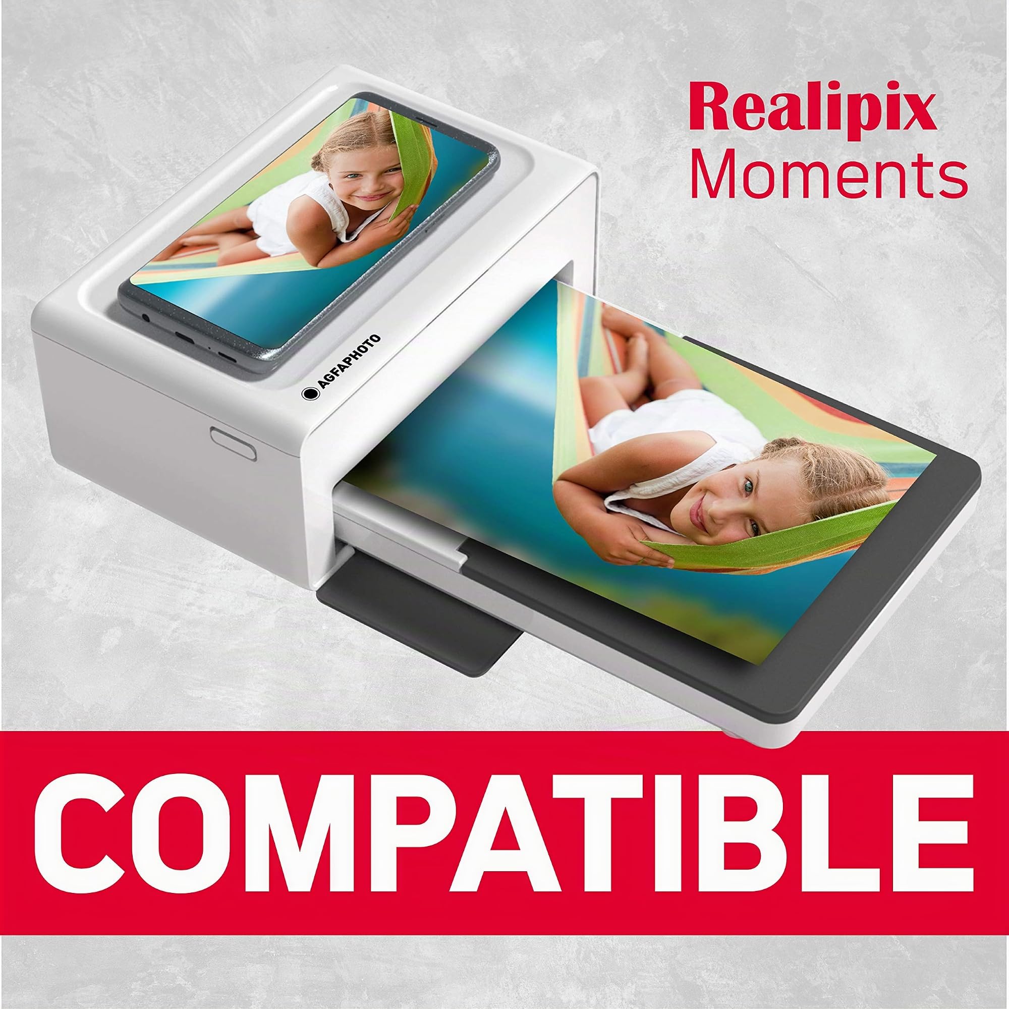 AgfaPhoto AGFA Photo - Cartucho y Papel, 40 Fotos, Formato 10 x 15 cm, AMOC, Compatible con AGFA Photo Realipix Moments y Kodak PD450, PD480 y PD450WIFI 120, Color Blanco
