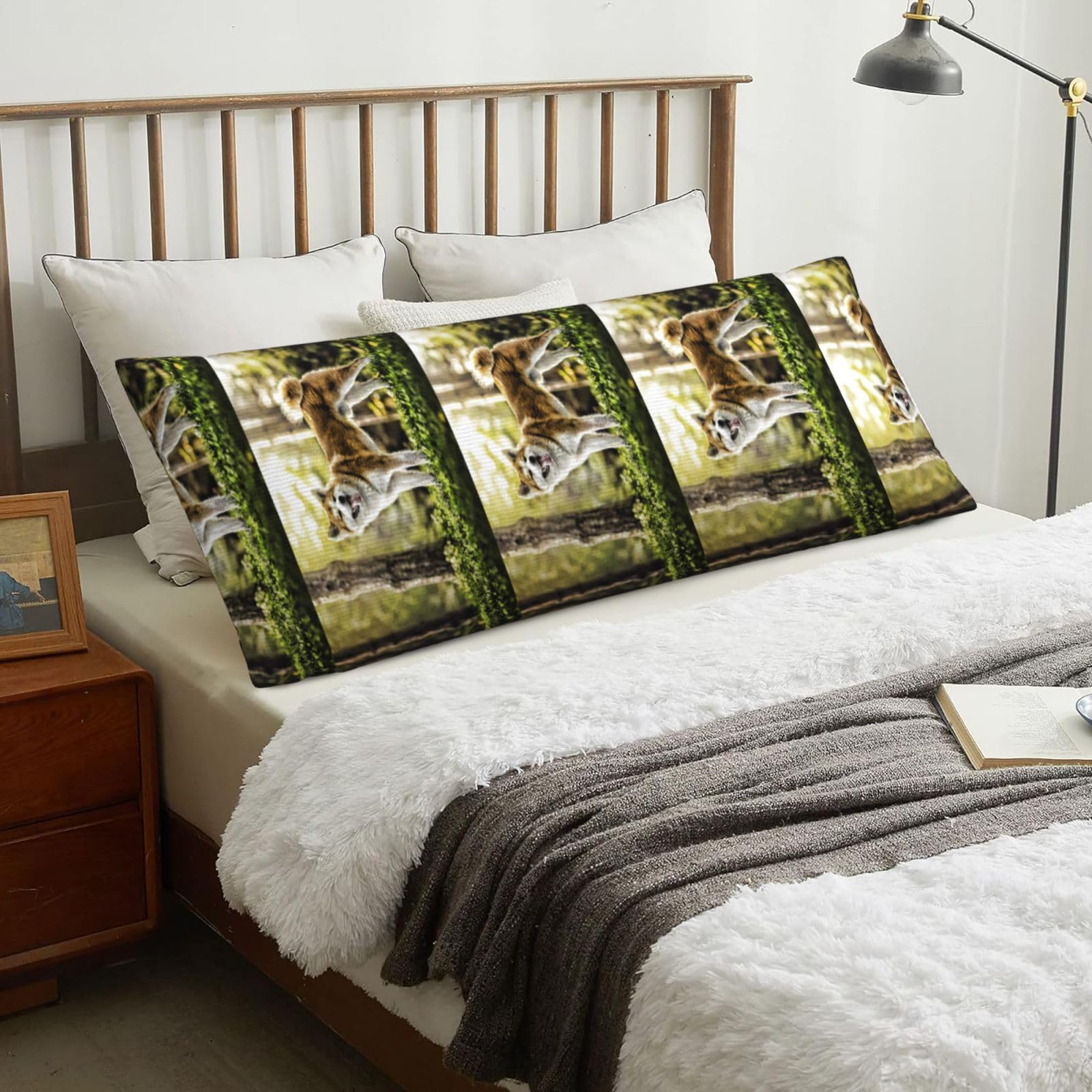 Akita Inu In Pets Dogs HDR Summer Akita, Body Pillow Cover with Zipper,Long Body Pillowcase 20 x 60 in