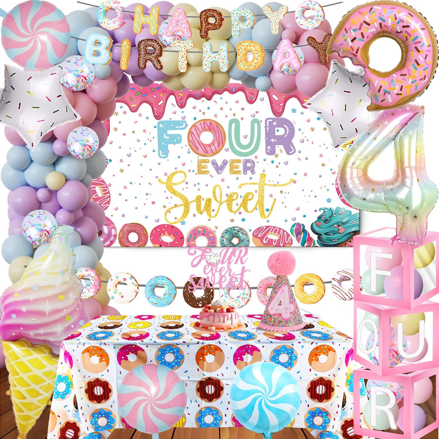 Amazon.com: 4th Donut Sweet Birthday Decorations, Donuts Ice Cream