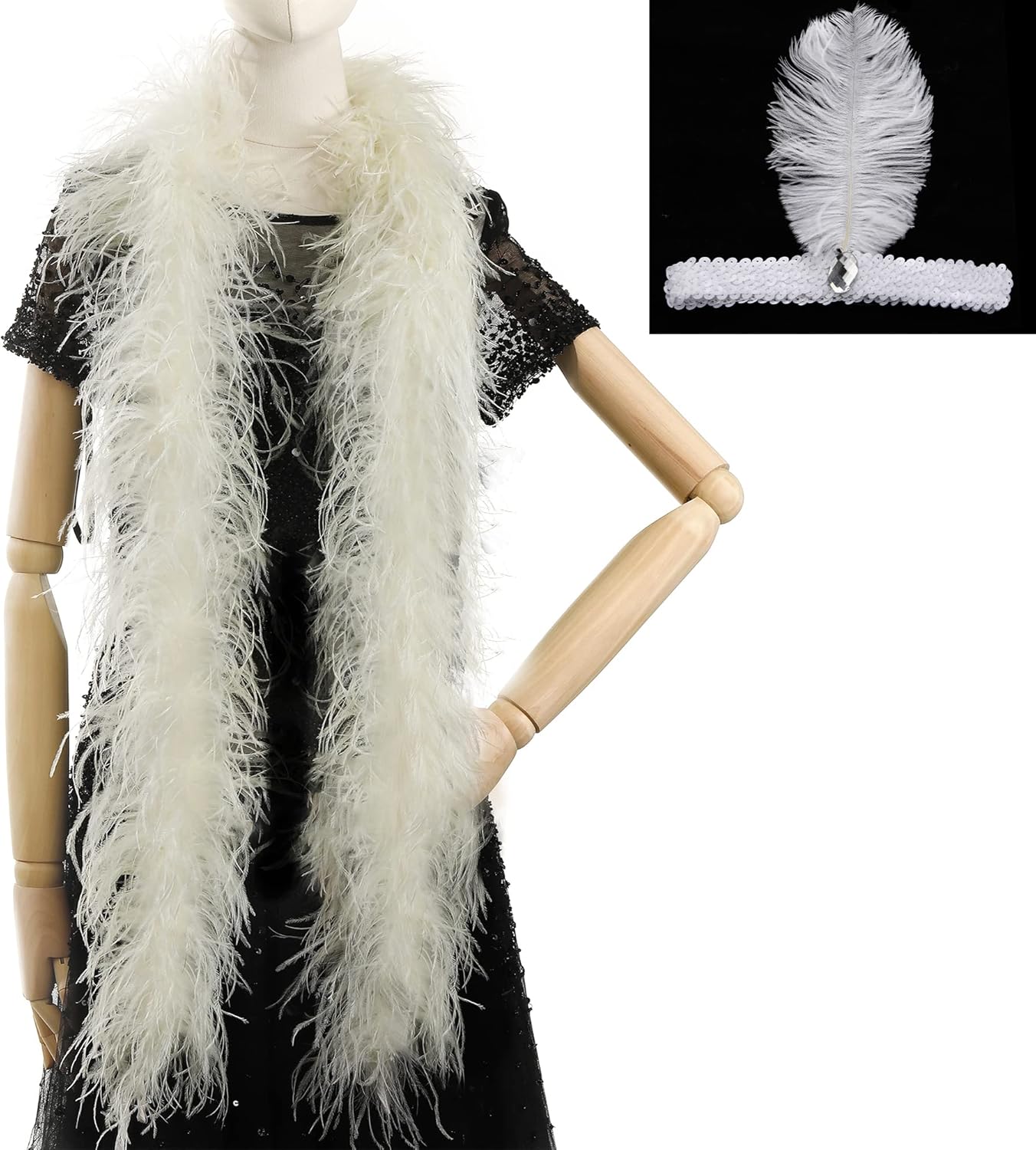 Soarer Beige Ostrich Feather Boas – 2yards 3ply Long Boas for Party, DIY Production, Clothing Decoration(Beige)