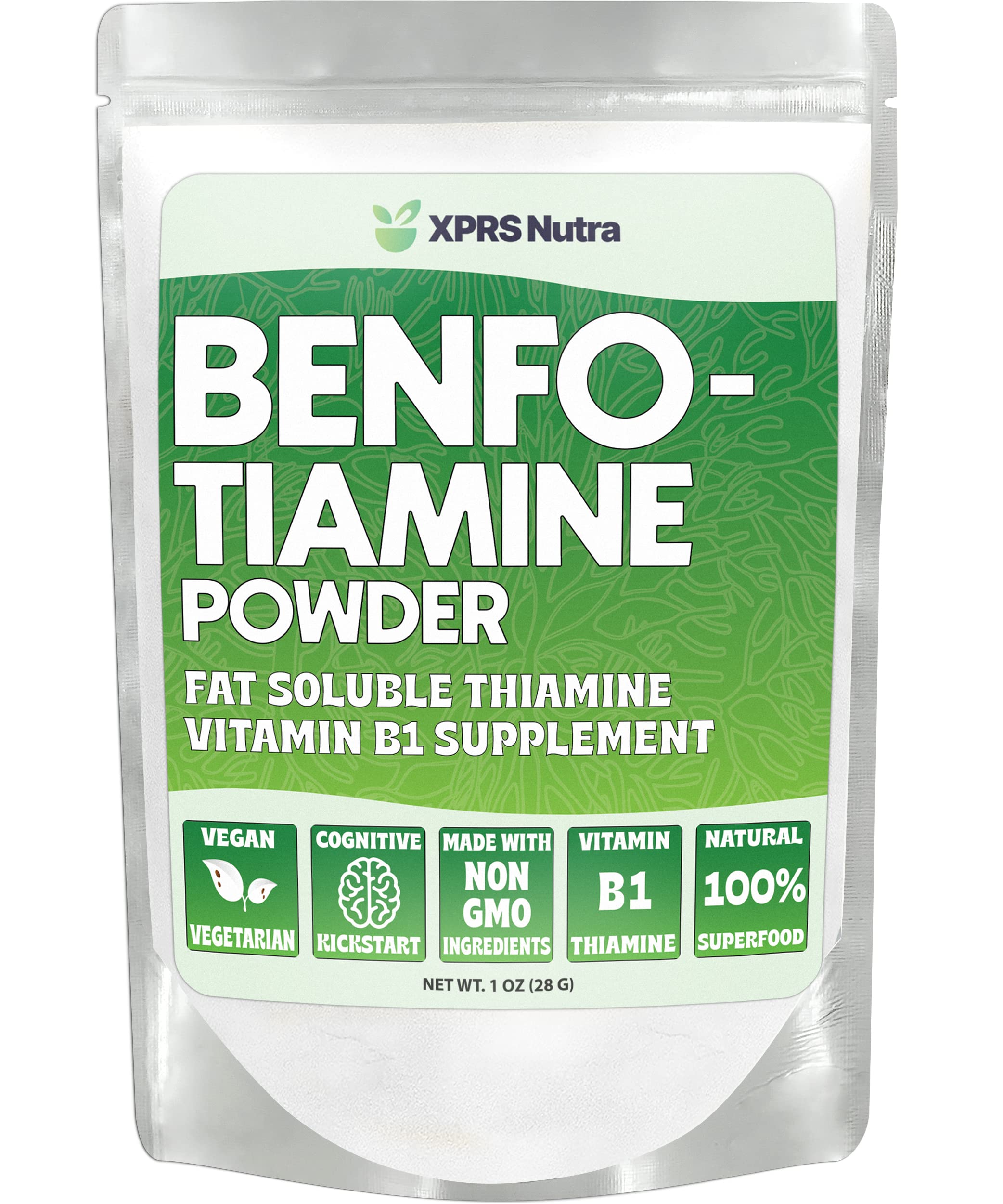 XPRS Nutra Benfotiamine Powder (Thiamine) - Fat Soluble Happy Heart Thiamine Supplement - Advanced Vitamin B1 Benfotiamine for a Cognitive Boost - Vegan Friendly Benfotamine Powder (1 Ounce)