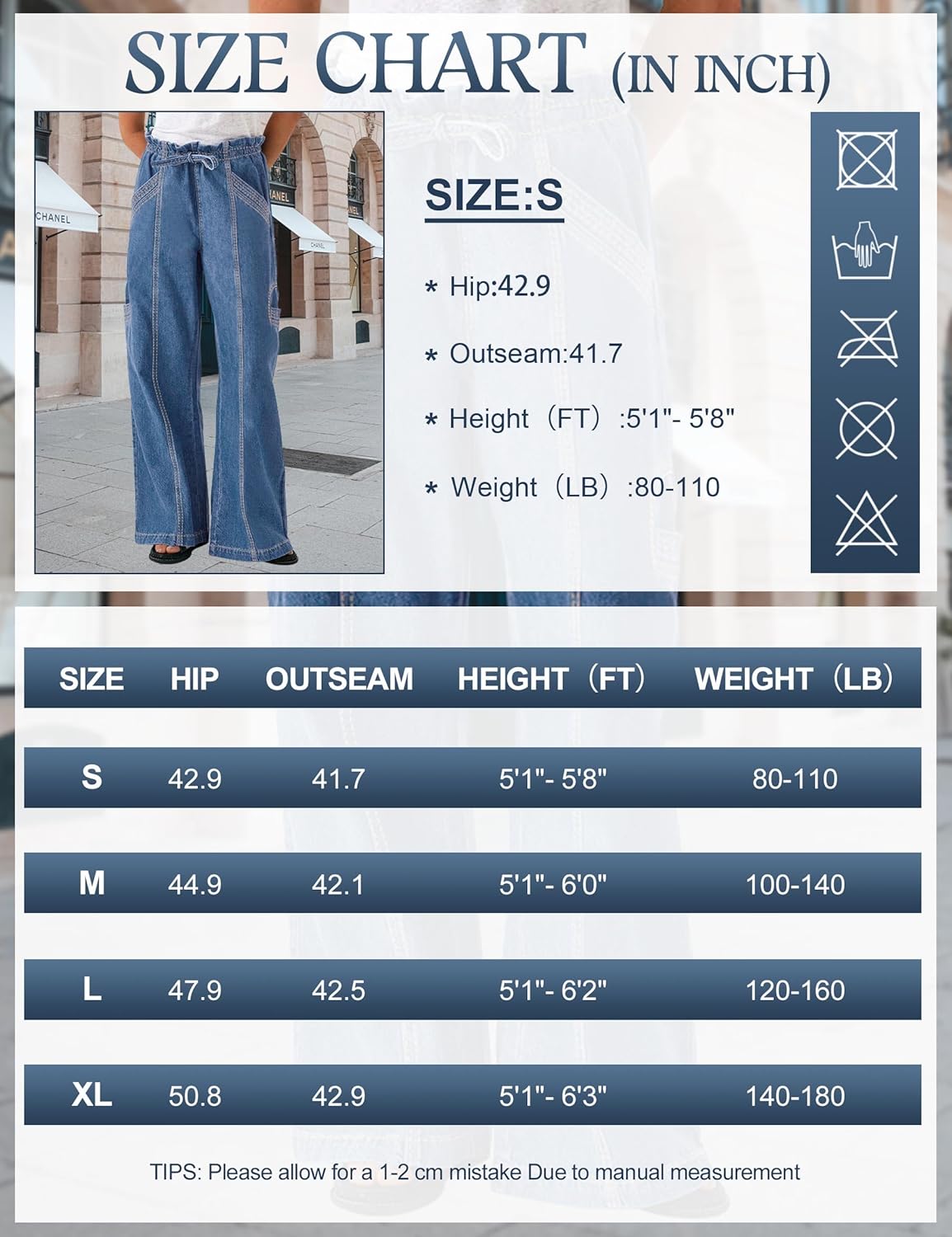 Wide Leg Jeans Woman Pull On Ruffle Elastic Waist Drawstring High Waisted Y2K Baggy Denim Pants with 6 Pockets - Image 6