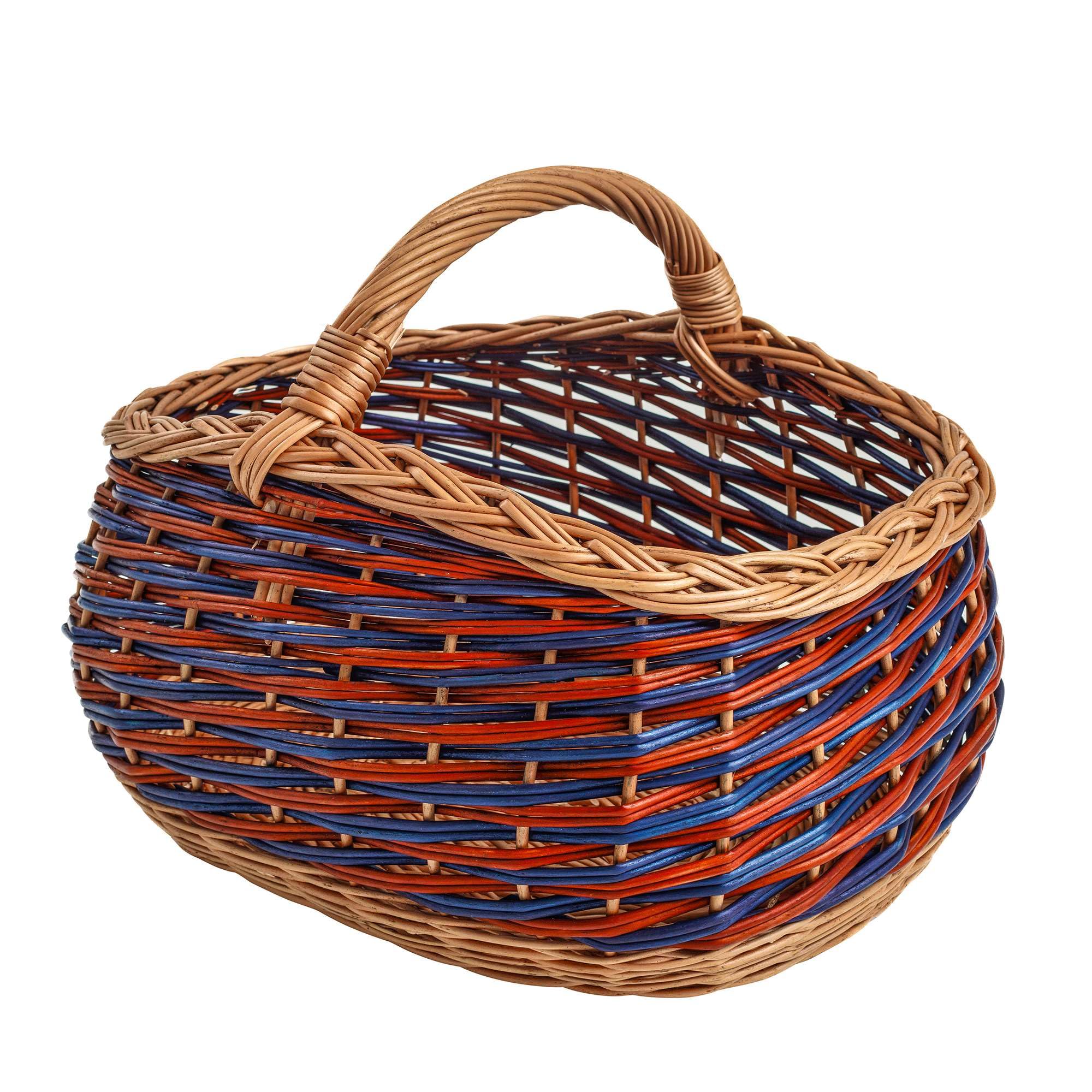 BOGATECO Cesta de la compra de mimbre natural con asa, 40 x 22 x 30 cm, tejida a mano, disponible en dos colores, azul