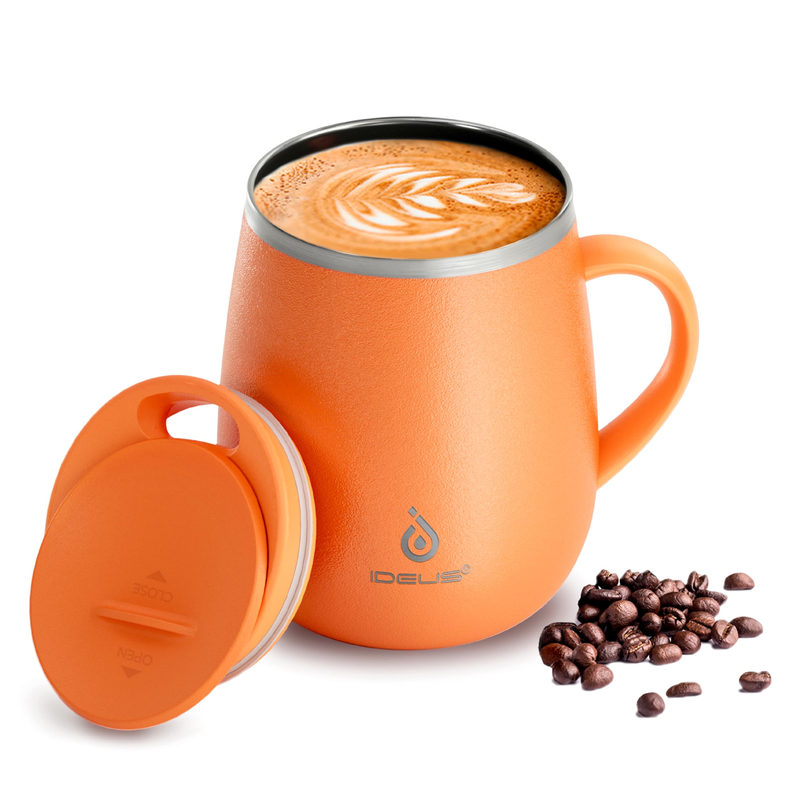 Ideus 16 oz Insulated Coffee Mug with Handle and Lid, Double Wall Stainless Steel Vacuum Insulated Tumbler Cup, Travel Coffee Cup Thermal Cup for Home Office (Orange 2.0) — image 1