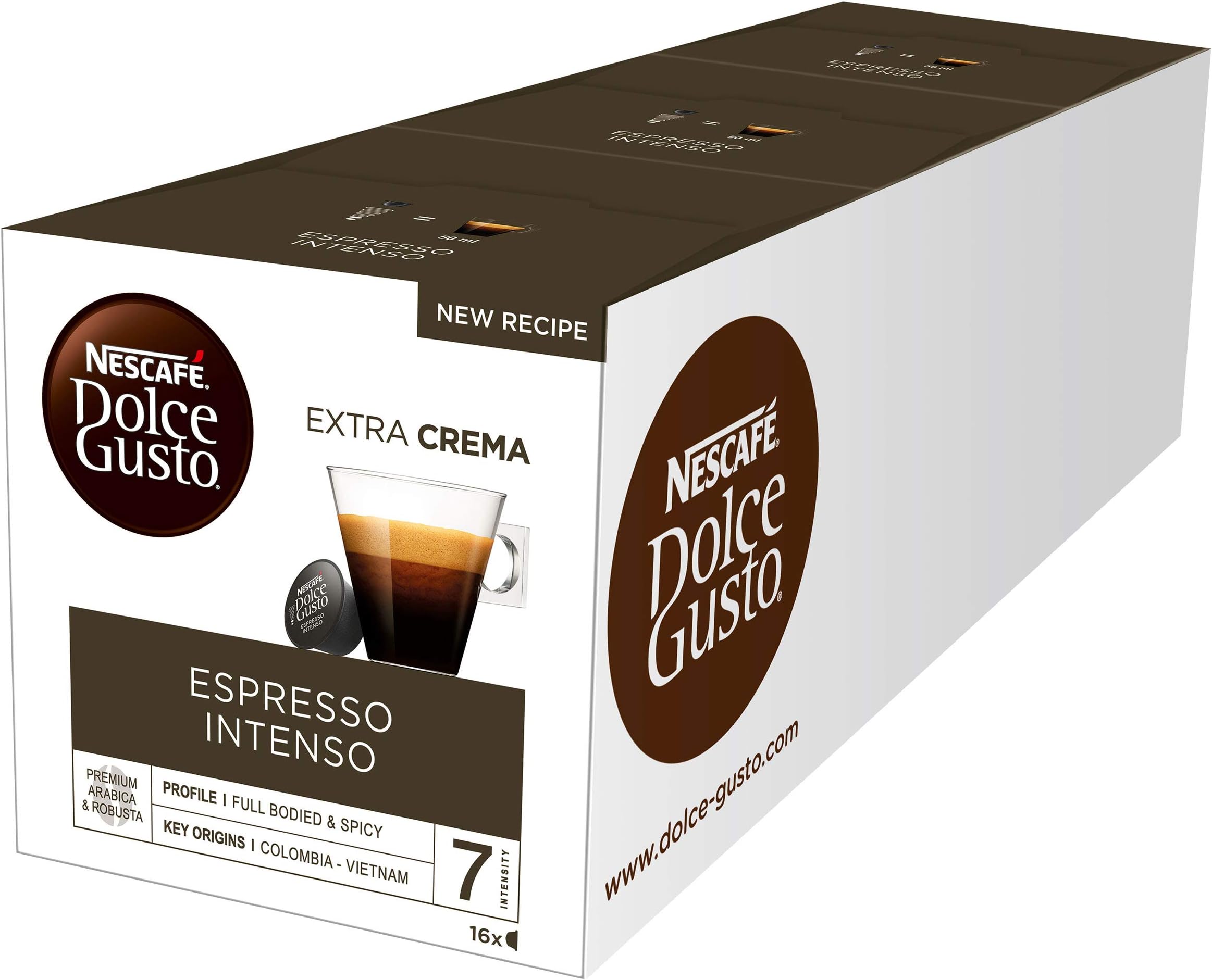 NESCAFÉ Dolce Gusto Espresso Intenso Coffee Pods, 16 capsules (48 Servings, Pack of 3, Total 48 Capsules)