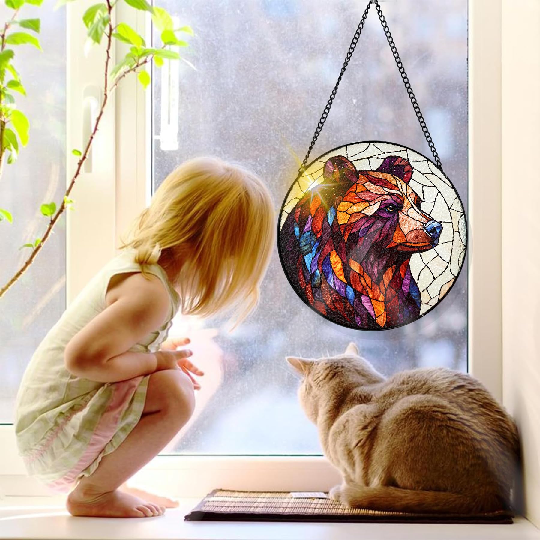 Bimkole Bear Stained Glass Suncatcher Window Hanging, Animals Design for Indoor Window or Doorway Decoration - Image 4