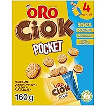 Oro Ciok Pocket Mini Biscotti Ripieni di Crema al Cacao Magro – 4 X 40g