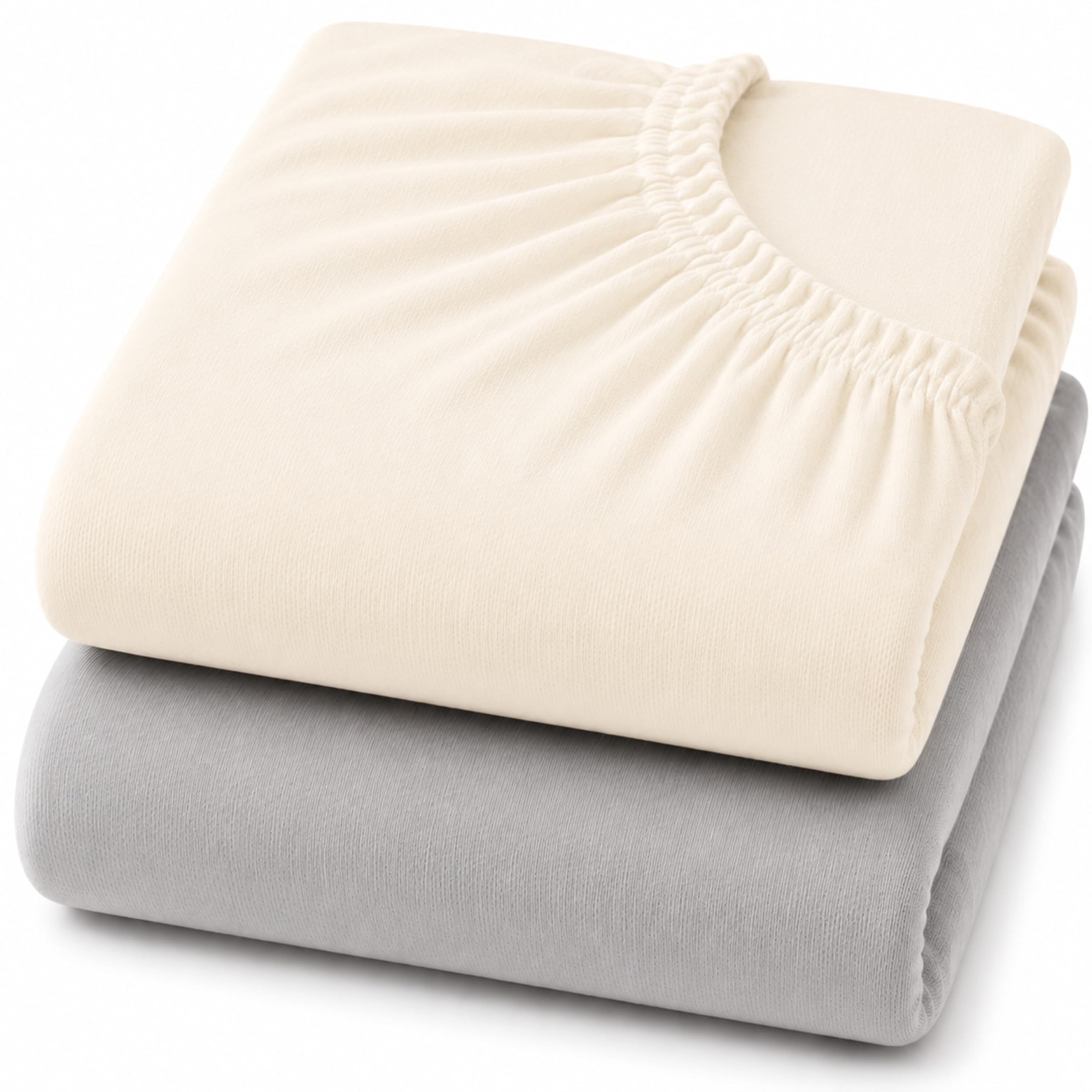 Dudu N Girlie Cotton Jersey Cot Bed Fitted Sheets, Grey & Cream, 2 Pack — image 1