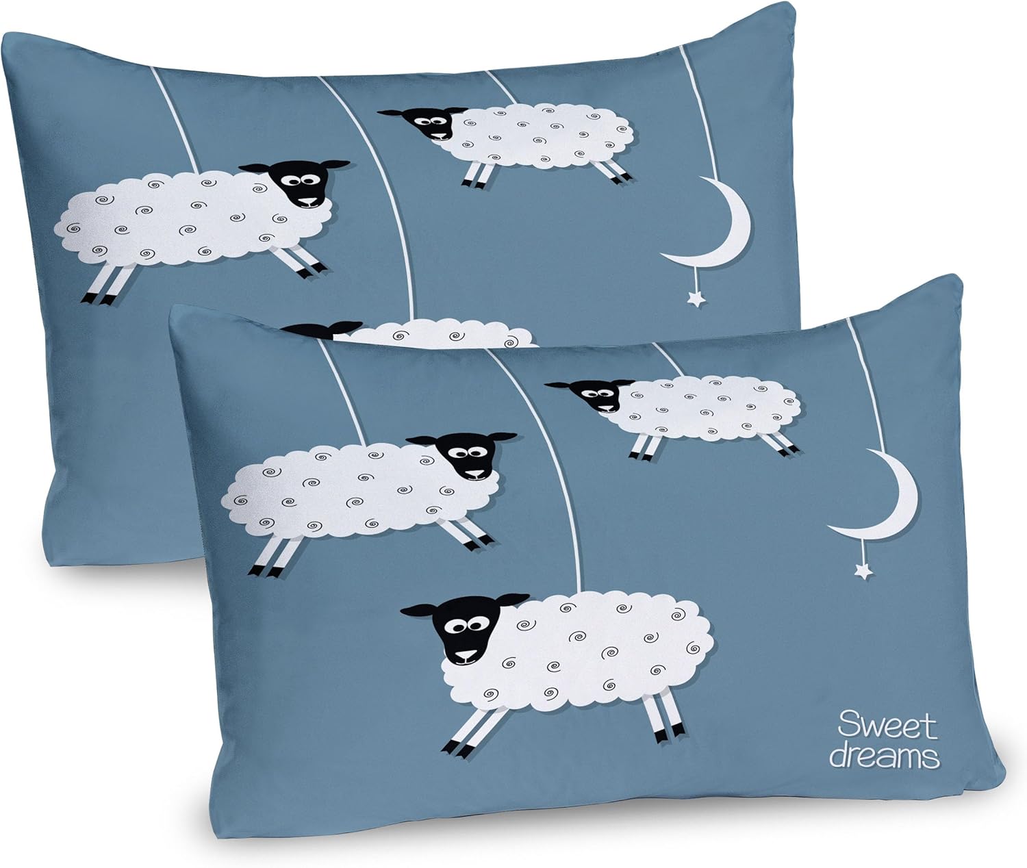 Ambesonne Saying Pillow Sham Set of 2, Hanging Sheep Star and Crescent Moon Sleeping Themed Illustration, Quality Microfiber Bedding Item for All Seasons, 26" x 20", Slate Blue Black White