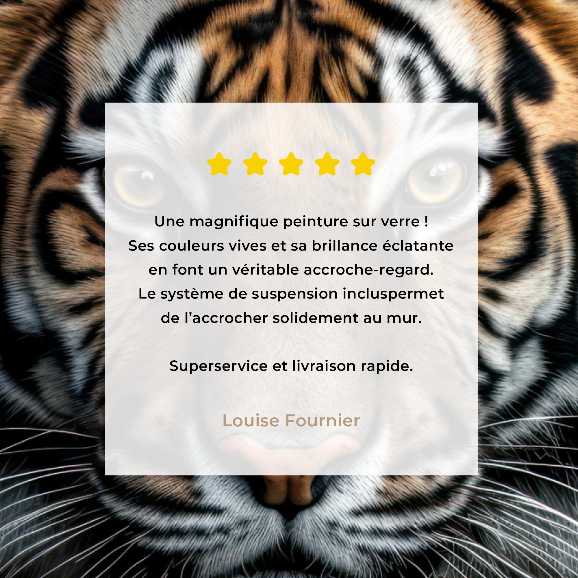 MuchoWow© Tableau en Verre 40x40 cm Déco Murale Salon Décoration Chambre Peinture Murale Déco pour la Maison Art Mural Tigre - Animaux - Noir - Portrait