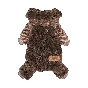 Fitwarm Fuzzy Thermal Turtleneck Dog Clothes Winter Outfits Pet Jumpsuits Cat Coats Velvet Brown XS