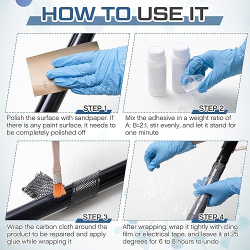 Miniatura 3 de Kit de reparación de fibra de carbono de 15 piezas con tela de fibra de carbono de tejido liso de 3 k 7.05 oz, endurecedor de resina epoxi y