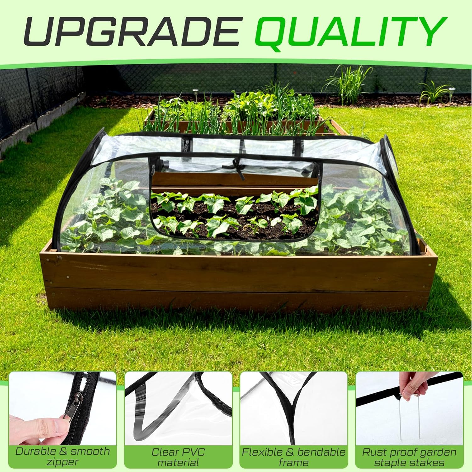2 Pack Garden Covers for Raised Bed Foldable Clear PVC Greenhouse for Freeze Protection Row Plants Cover Accelerator with Zipper Door 45'' x 22'' x 16'' Protection Vegetable Fruit from Animal