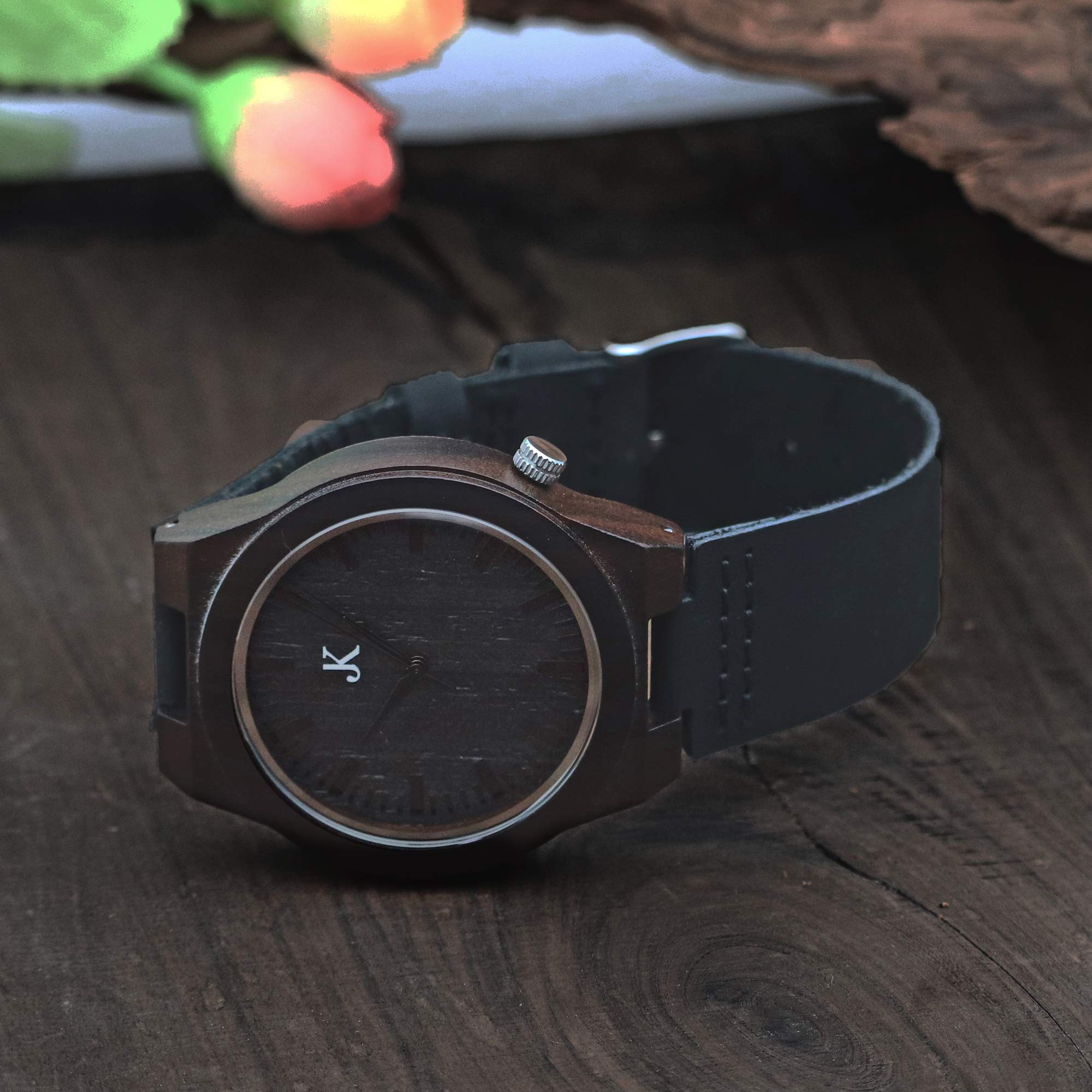 Bobo Bird Orologio da polso in legno di ebano Uomo * black mamba * in marrone/nero orologio al quarzo analogico Con Cinturino in Vera Pelle Fatta a Mano, con scatola regalo