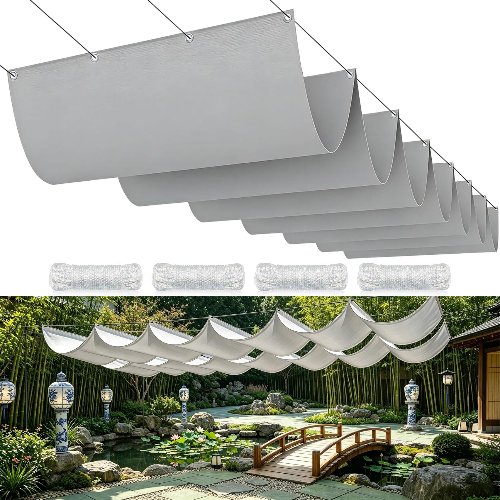 Einziehbar Welle Sonnensegel 190 x 300 cm Wasserdicht Rechteckig, UV Schutz 98%, Markise Reißfest Wetterfest, Wetterfest - Sonnenschutz Spannmarkise Beschattung für Terrasse Garten, Hellgrau
