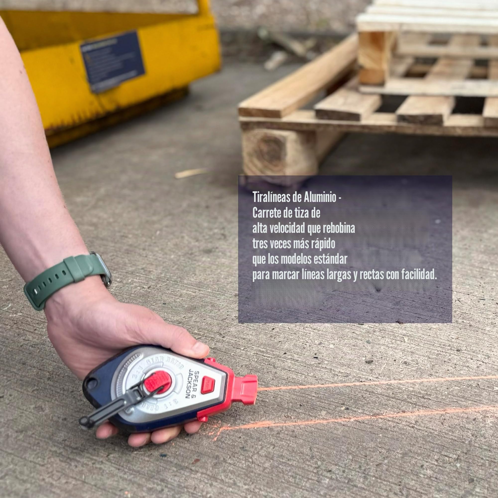 Spear & Jackson CHALKLINE Cuerda Trazadora de Aluminio, 30m/100ft con Enrollado Rápido, Incluye Polvo de Tiza, Marcador para Albañiles, Constructores y Uso Exterior, Duradera y de Fácil Recarga