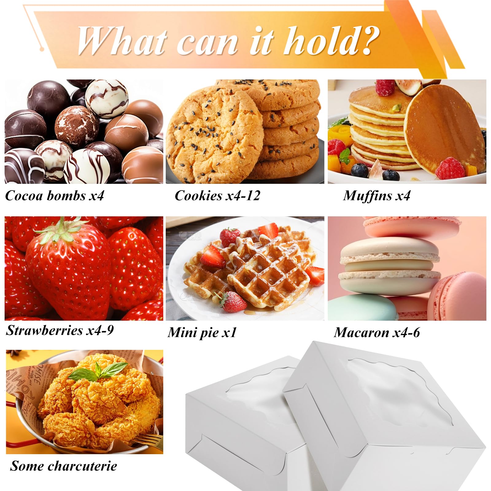 YAYODS Confezione da 100 scatole per biscotti da 15,2 x 15,2 x 7,6 cm, con finestra, scatole bianche con adesivi, per dessert, pasticceria, ciambelle, cupcake singoli, prodotti da forno