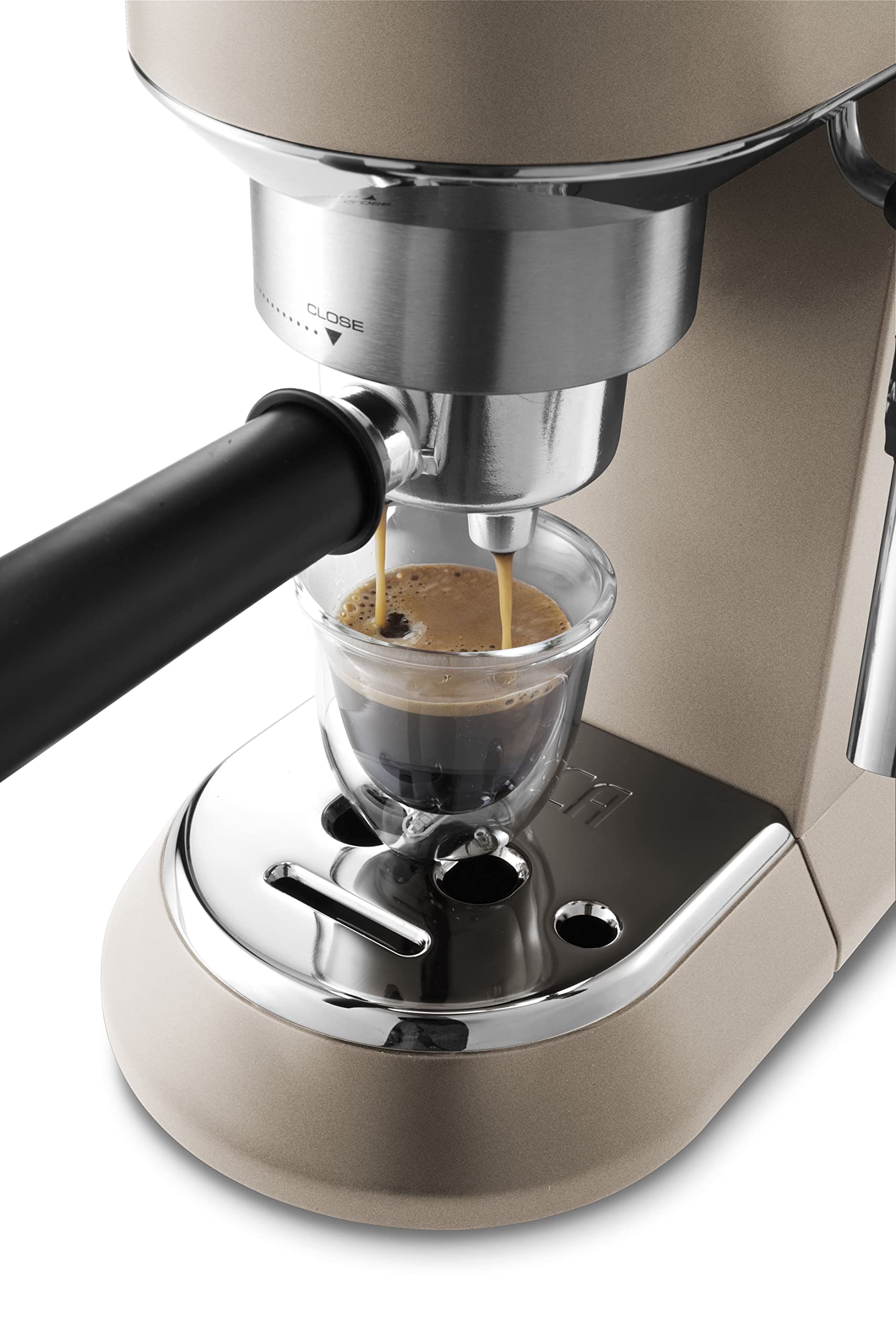 De'Longhi Dedica Metallics EC 785.BG – Espresso Siebträgermaschine, Espressomaschine mit professionellem Milchaufschäumer, nur 15 cm breit, für Kaffeepulver oder ESE Pads, 1 l Wassertank, beige