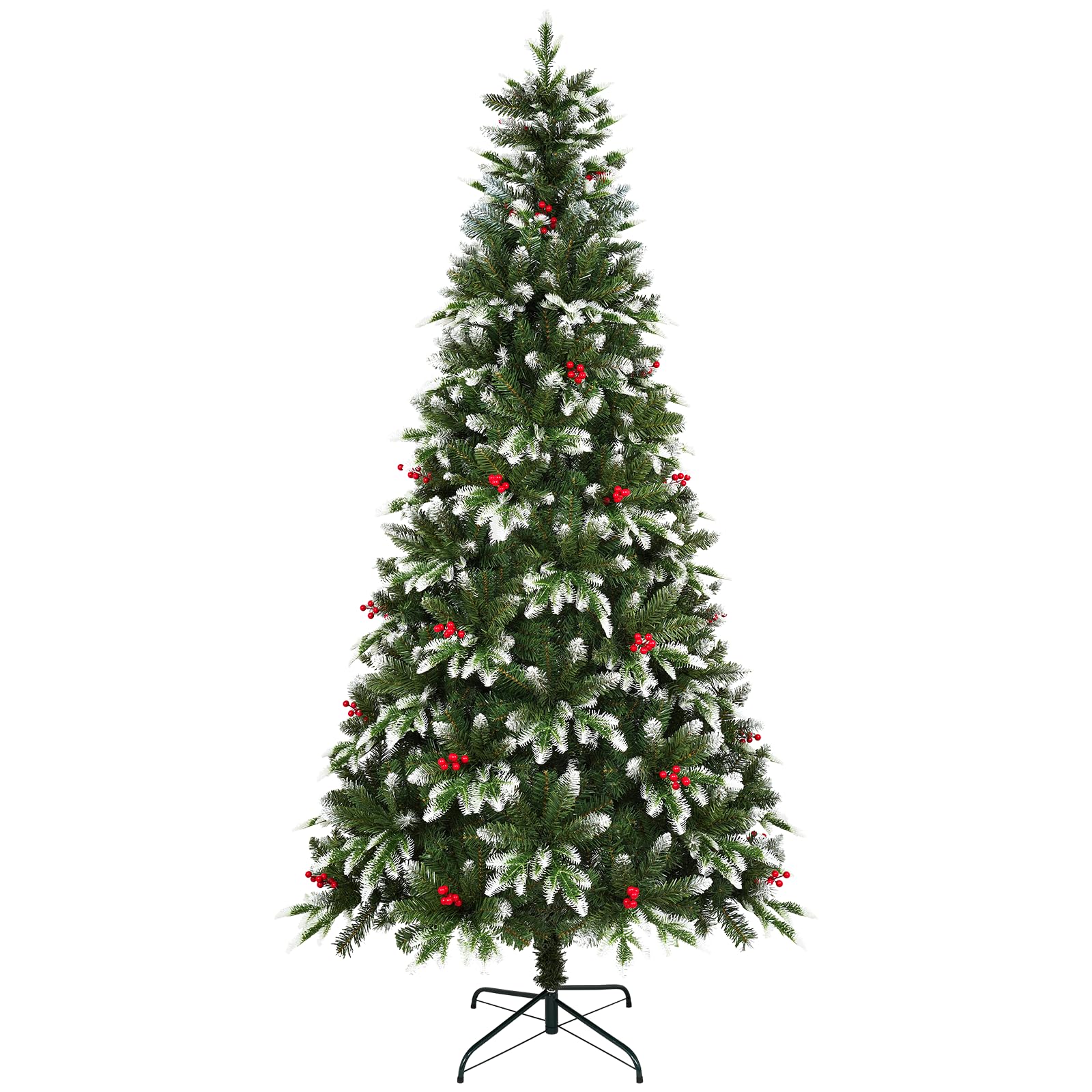 Uten Sapin de Noël Artificiel 150 cm, PE Arbre Noël Flocon Neige Luxe Décoration Intérieur, 500 Aspect Naturel Branches en PVC & PE, 23 Groupes Baies Rouges, Branches de Charnière, Réutilisable