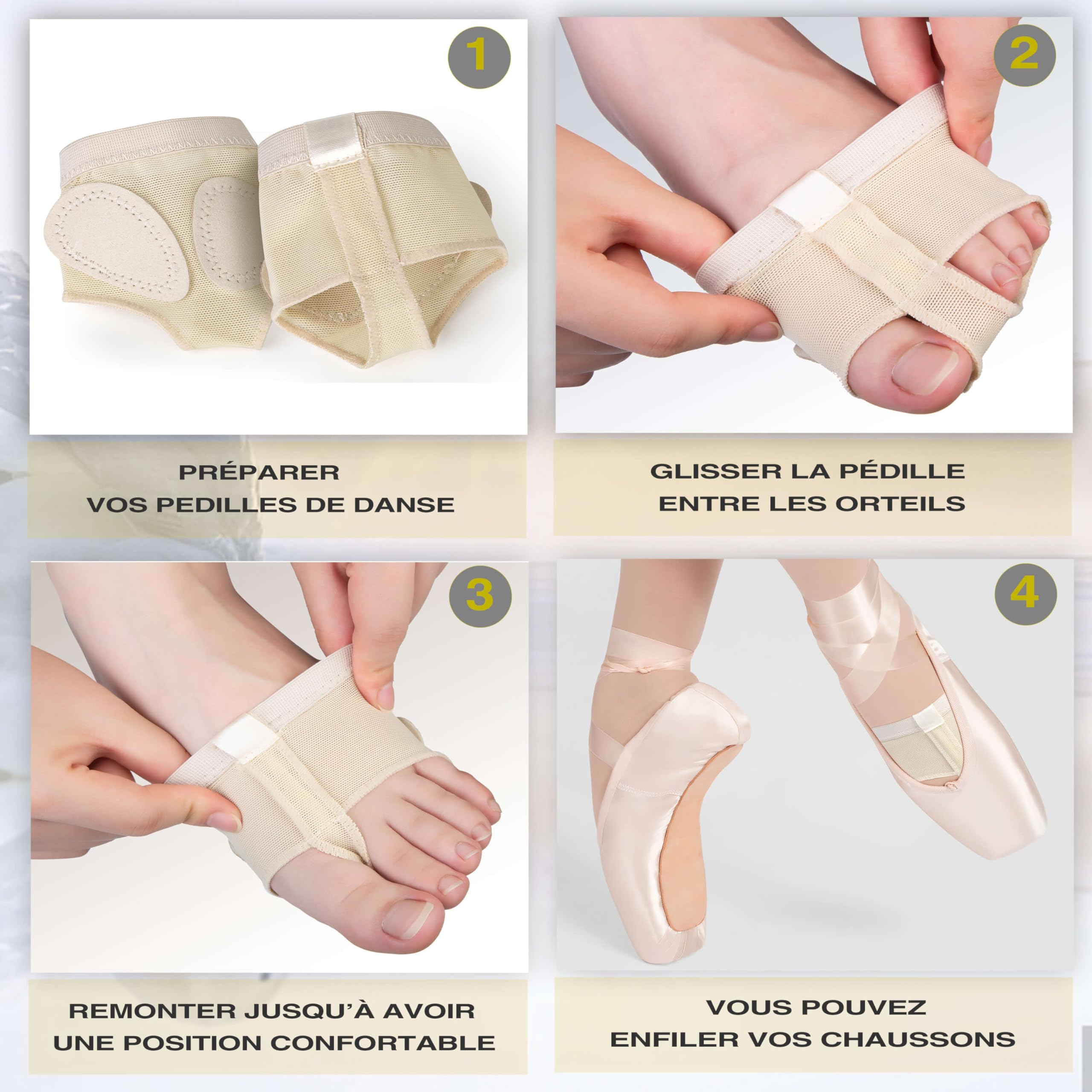 ✮Marque Française✮-Pedilles Danse|5 Tailles: Enfants/Adultes|✮Garantie A Vie✮-Coussinet Pied antidérapant pour Danse Classique/Ballet/Yoga/Gym/modern'jazz-Protection Pied pour Ballerine