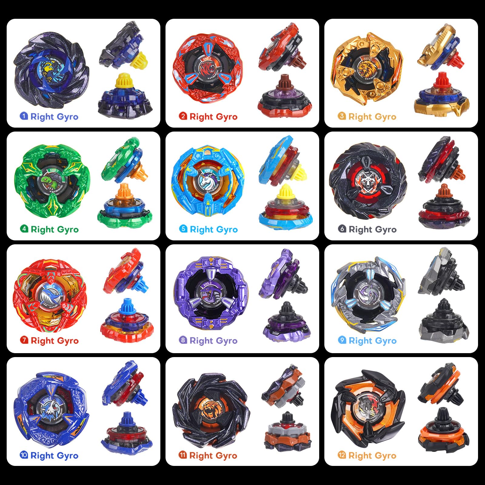 Juego de X Peonzas de Batalla, 12 Juguetes giratorios con 3 lanzadores, 1 Agarre y Estuche de Almacenamiento portátil | Regalo de Juego de Arena giroscópica para niños y niñas de 6 años