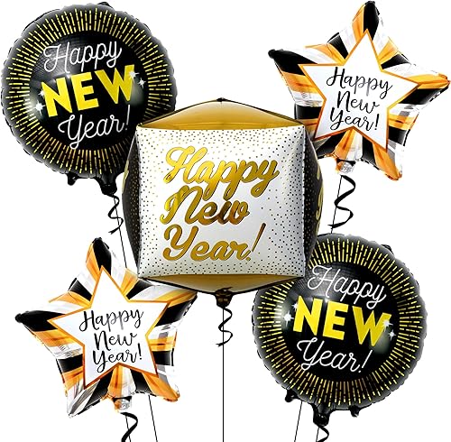 KatchOn, Globos grandes de feliz año nuevo, paquete de 5, globos de Nochevieja para decoraciones de Año Nuevo 2025, telón de fondo de globos NYE disponible en Yaxa Guatemala