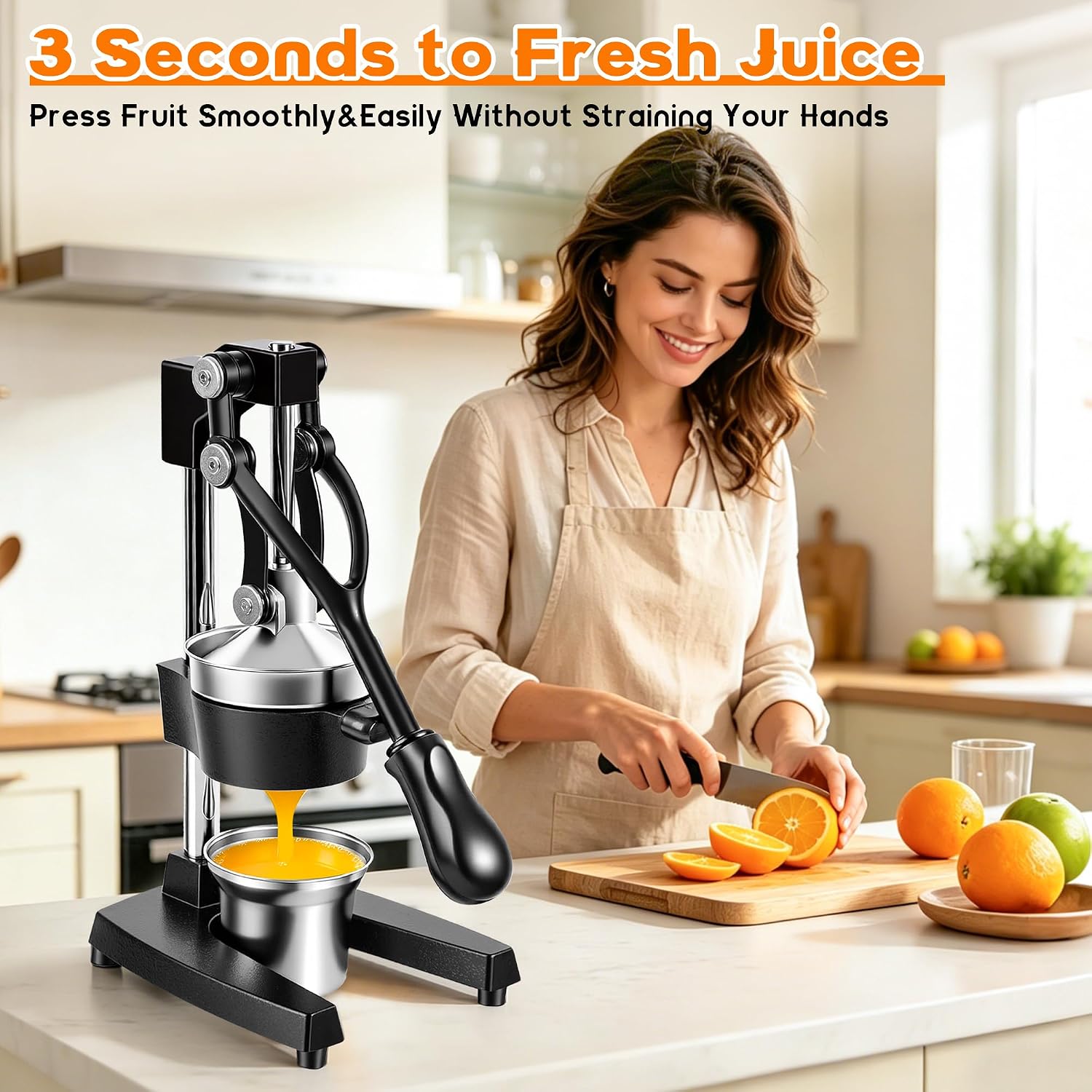 Manual Cast Iron Juicer,Orange Squeezer Heavy Duty,Juicer Press for Citrus Lemon Grapefruit Pomegranate, Hand Press Orange Juicer for Home and Bar Use (Black)