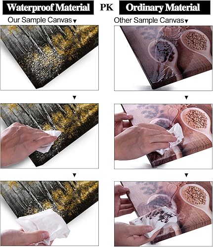 Miniatura 8 de ZOMNAI Arte de pared de bosque otoñal para sala de estar, oficina, paisaje rústico misterioso, pintura al óleo amarilla, impresiones de lienzo