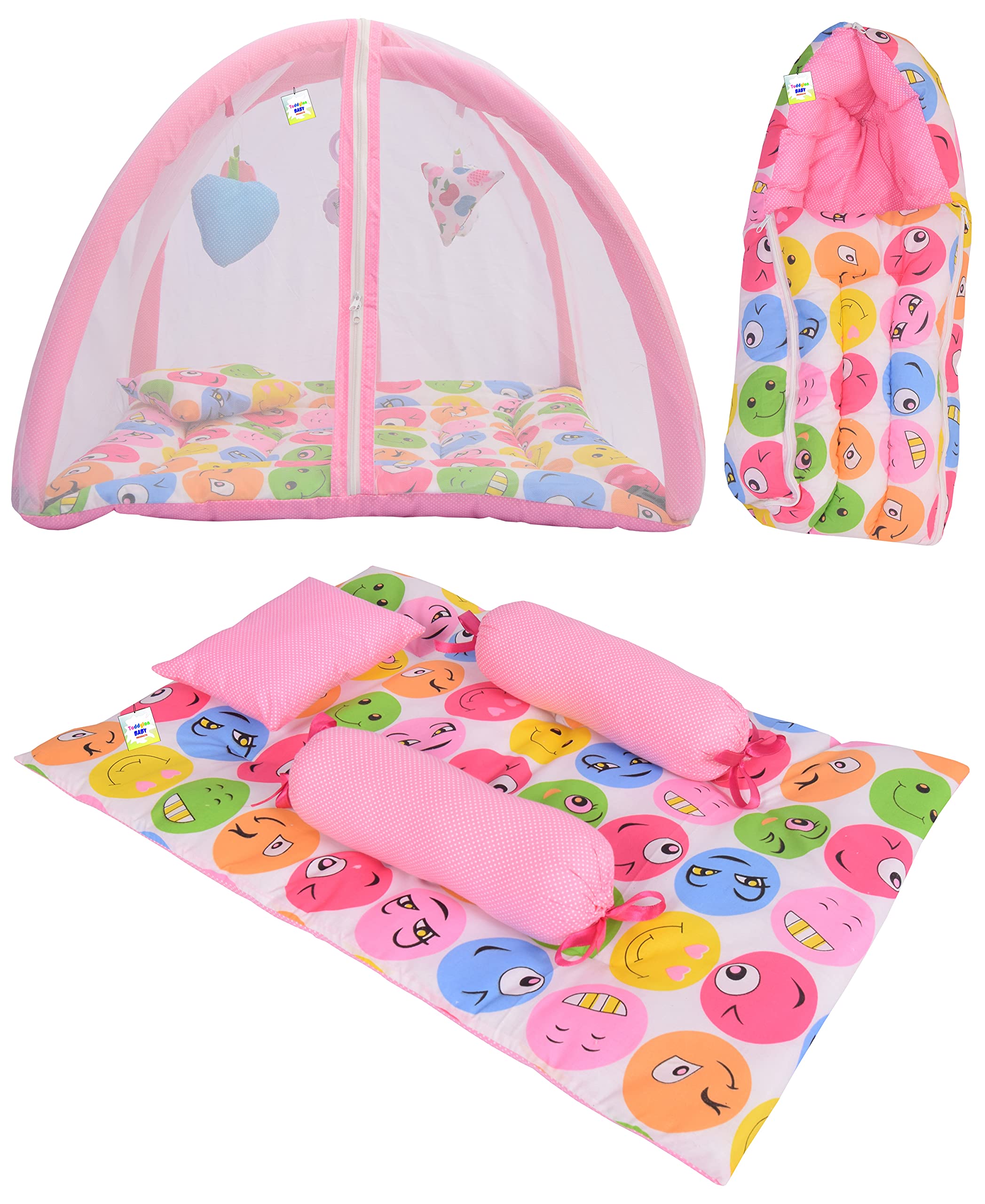 RBC RIYA R Baby Bed New Born Baby Bedding Set | Baby Sleeping Bag | Play Gym | Carry Bag | Baby Bed | Mattress | Nest Bed | Mosquito Net | Sleeping Essentials | Cotton (0-6 Months) (3PCS Set)