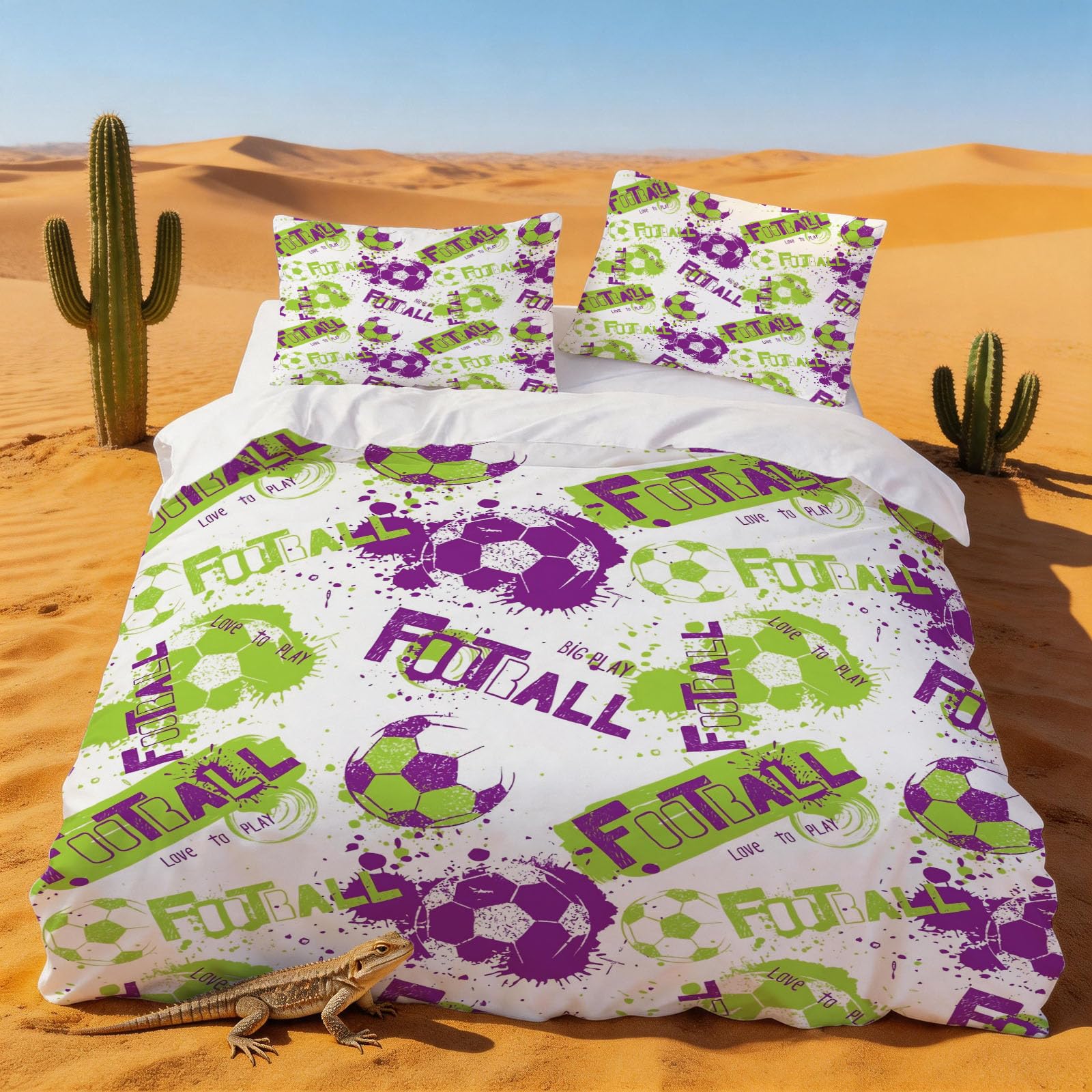 Housse de Couette 220x240 Football pour lit 2 personnes multicolore en microfibre avec ses taies