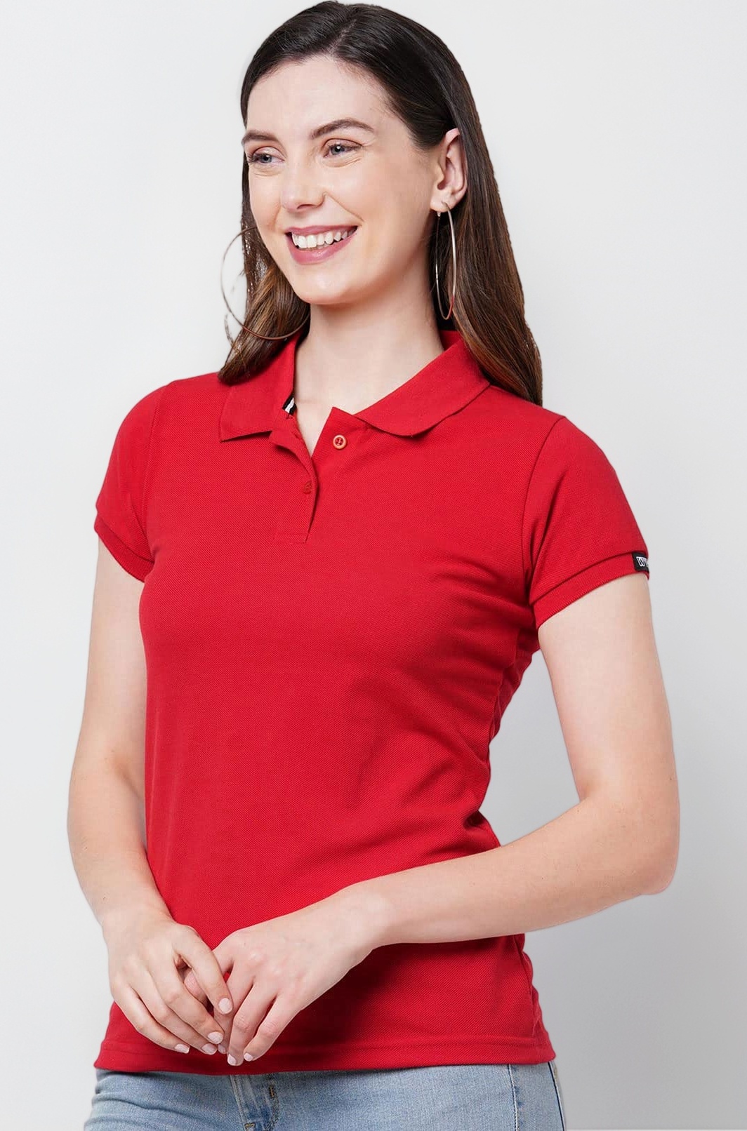 Womens Polo Collar Neck T-Shirt Top (Design: Solid)