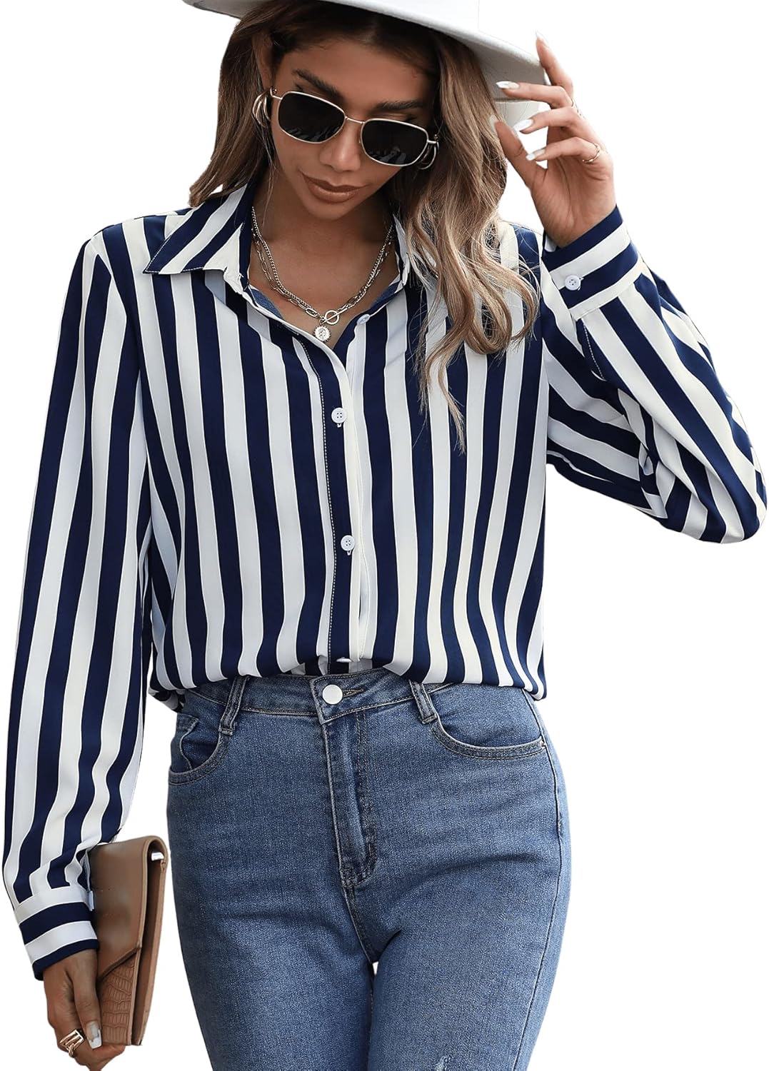 SweatyRocks Women's Long Sleeve Button Down Dressy Casual Collared Striped Blouse - Image 5